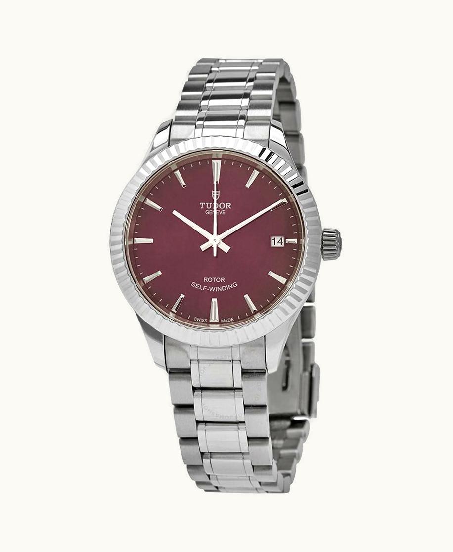 Tudor Style 34 Stainless Steel / Fluted / Burgundy / Bracelet