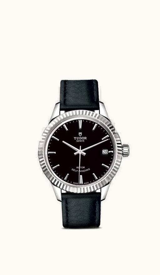 Tudor Style 34 Stainless Steel / Fluted / Black / Strap