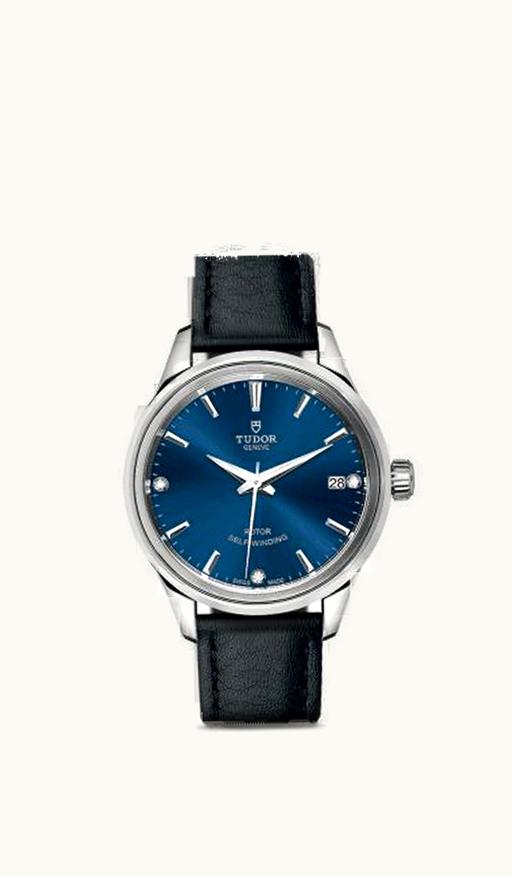Tudor Style 34 Stainless Steel / Blue-Diamond / Strap