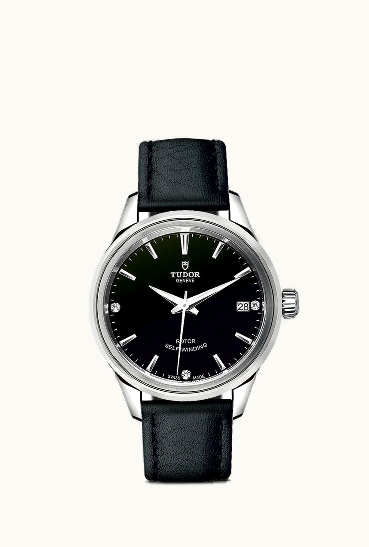 Tudor Style 34 Stainless Steel / Black-Diamond / Strap