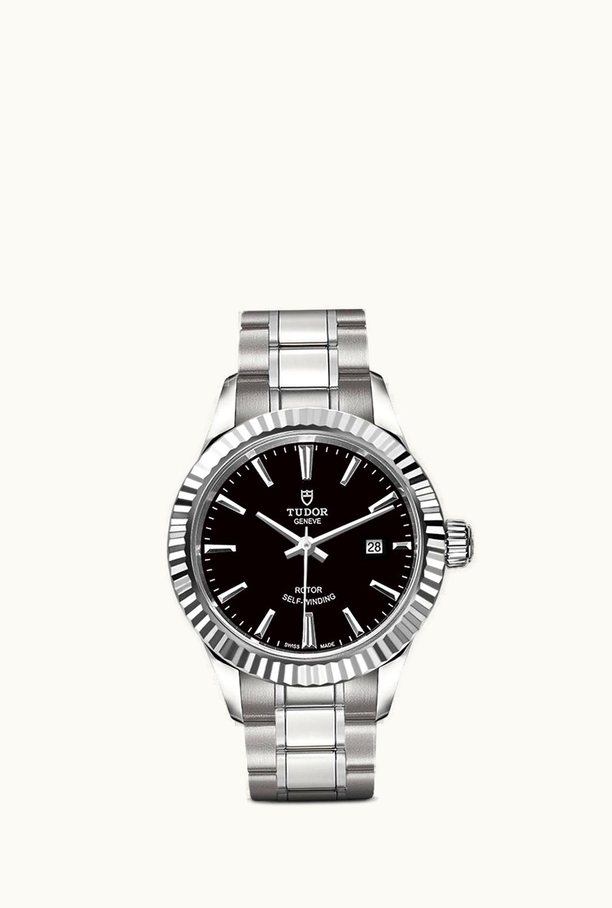 Tudor Style 28 Stainless Steel / Fluted / Black / Bracelet