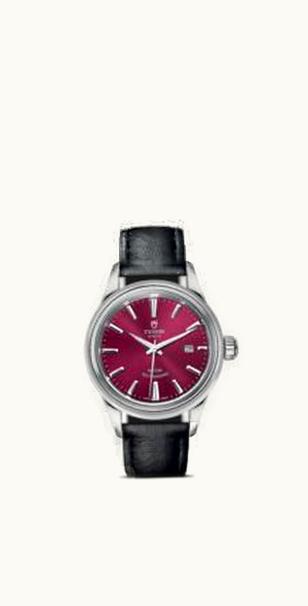 Tudor Style 28 Stainless Steel / Fluted / Burgundy / Strap