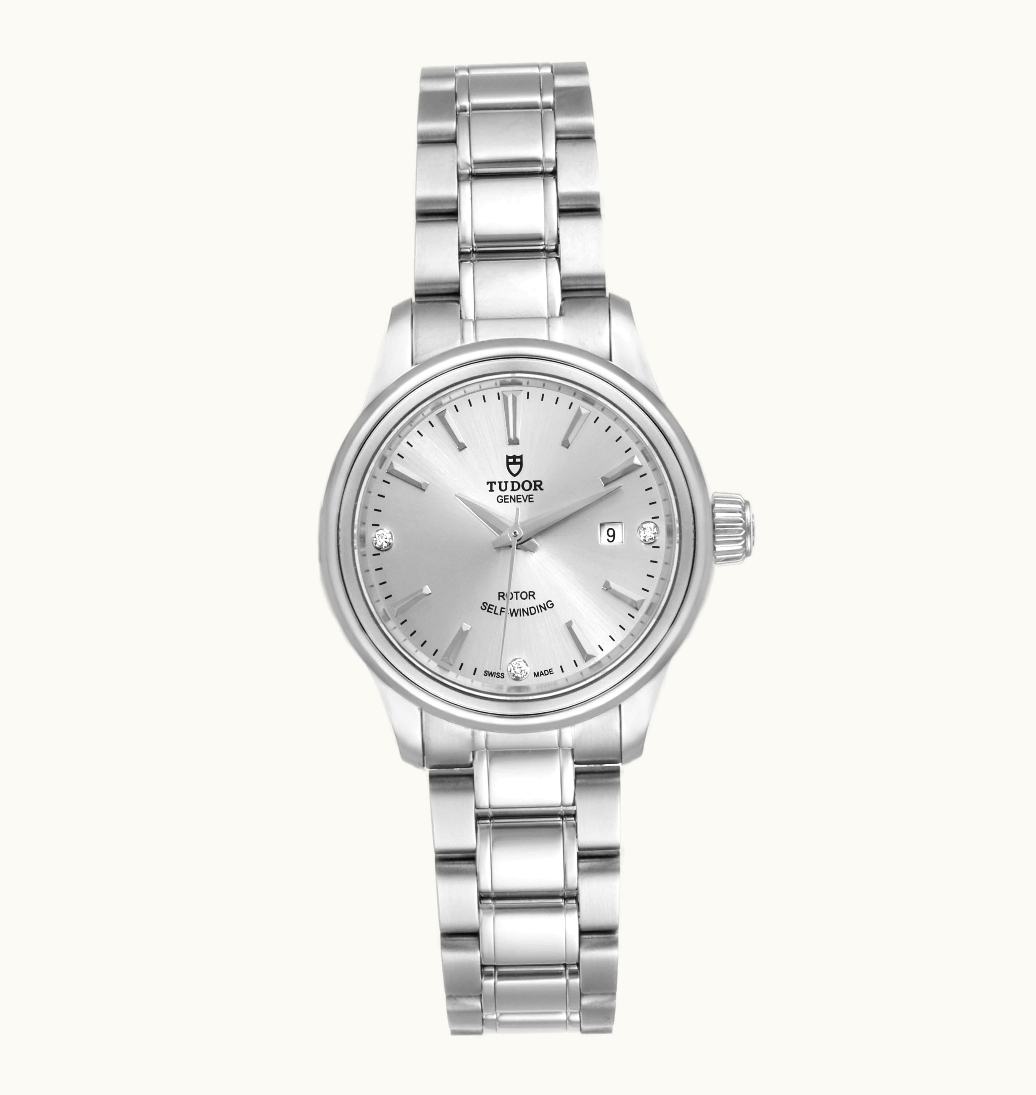 Tudor Style 28 Stainless Steel / Silver-Diamond / Bracelet