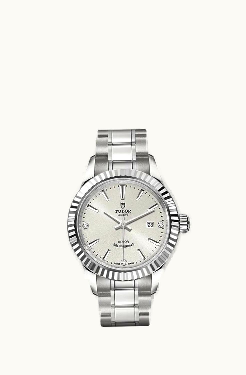 Tudor Style 28 Stainless Steel / Silver-Diamond / Strap
