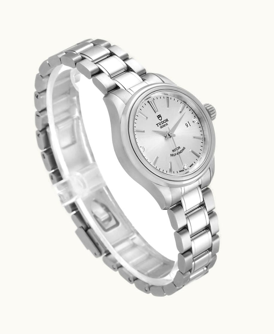 Tudor Style 28 Stainless Steel / Silver-Diamond / Strap