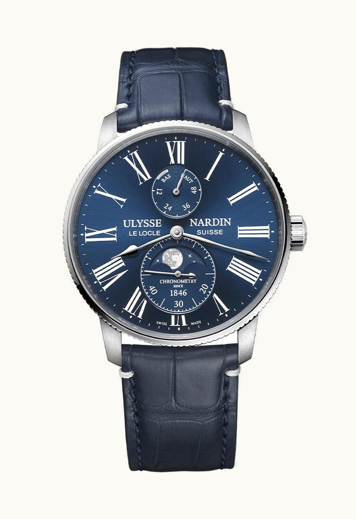 Ulysse Nardin Marine Torpilleur Moonphase Stainless Steel / Blue / Alligator