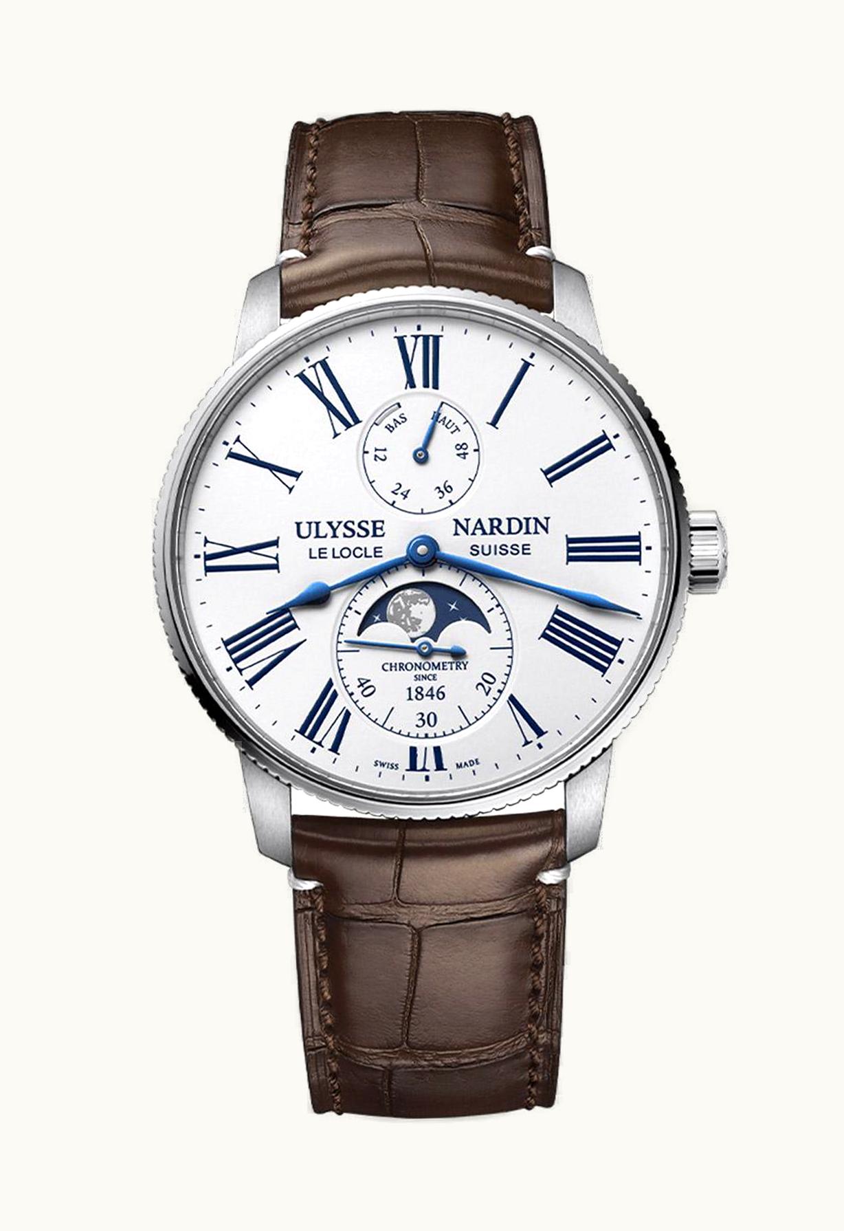 Ulysse Nardin Marine Torpilleur Moonphase Stainless Steel / White / Alligator
