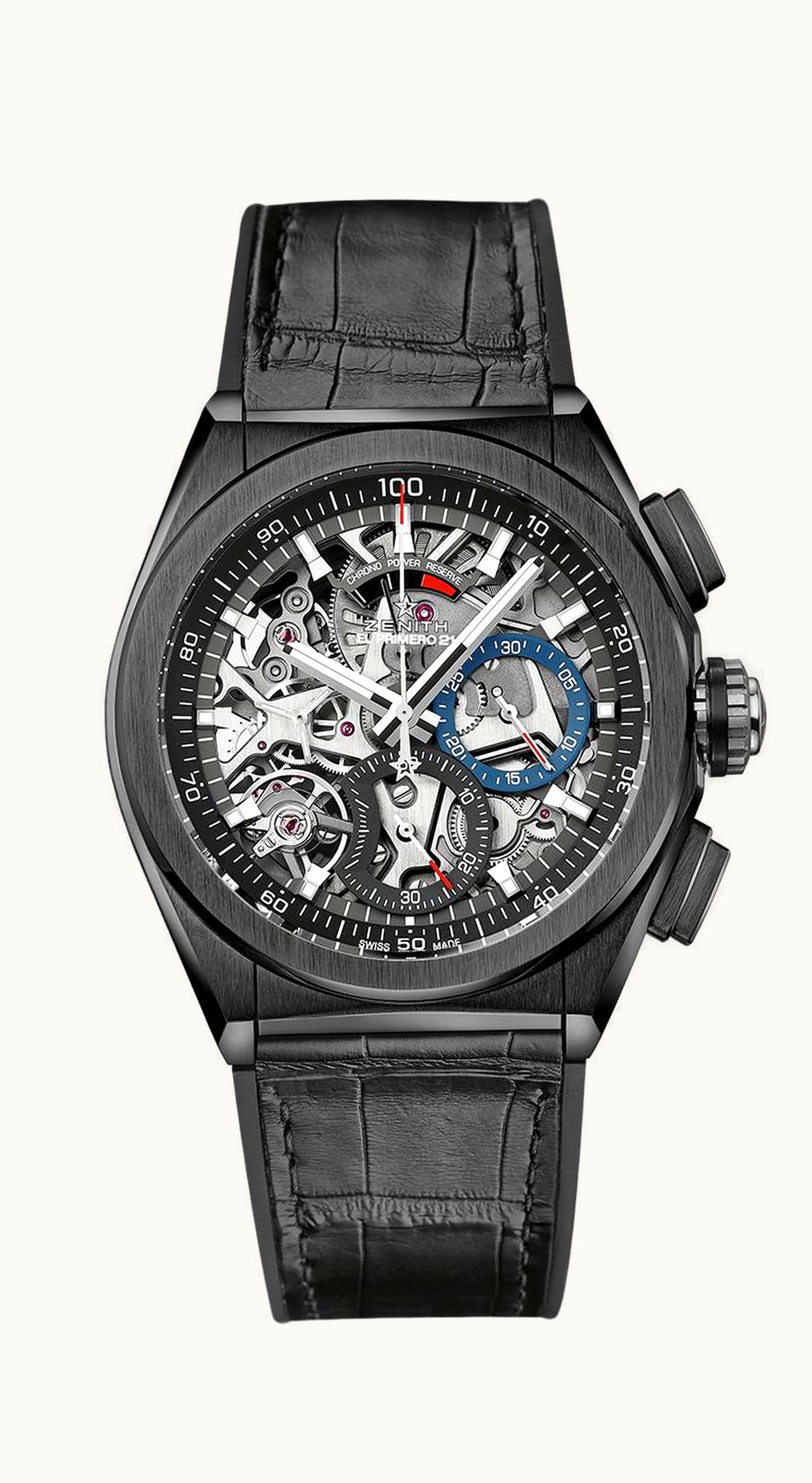 Zenith Defy El Primero 21 Black Ceramic / Skeleton / Alligator