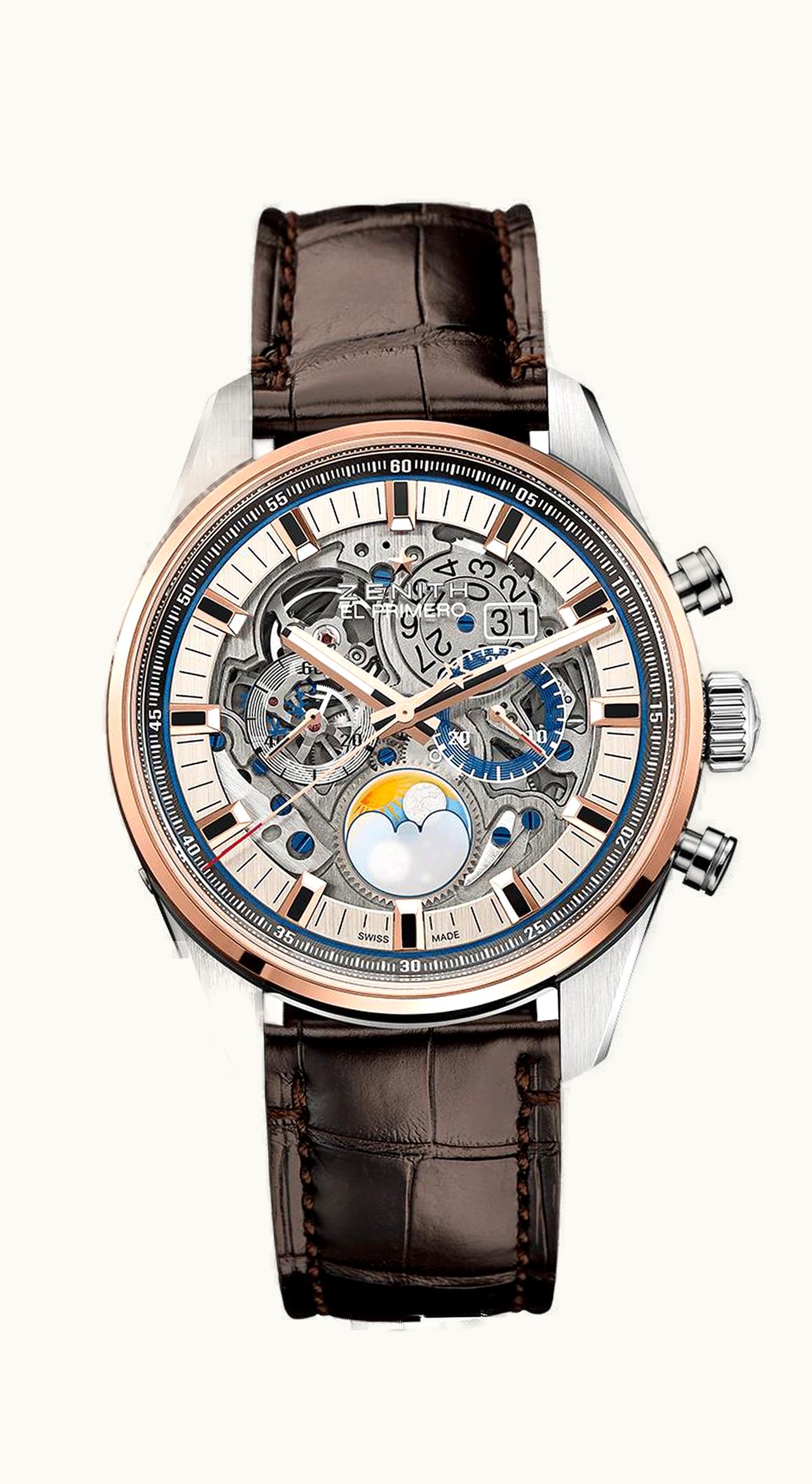 Zenith El Primero Chronomaster Grande Date Full Open Stainless Steel / Pink Gold / Alligator