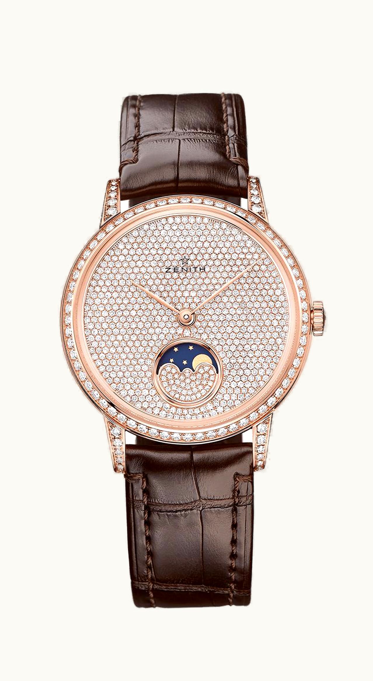 Zenith Elite Lady Moonphase Rose Gold / Diamond / Alligator