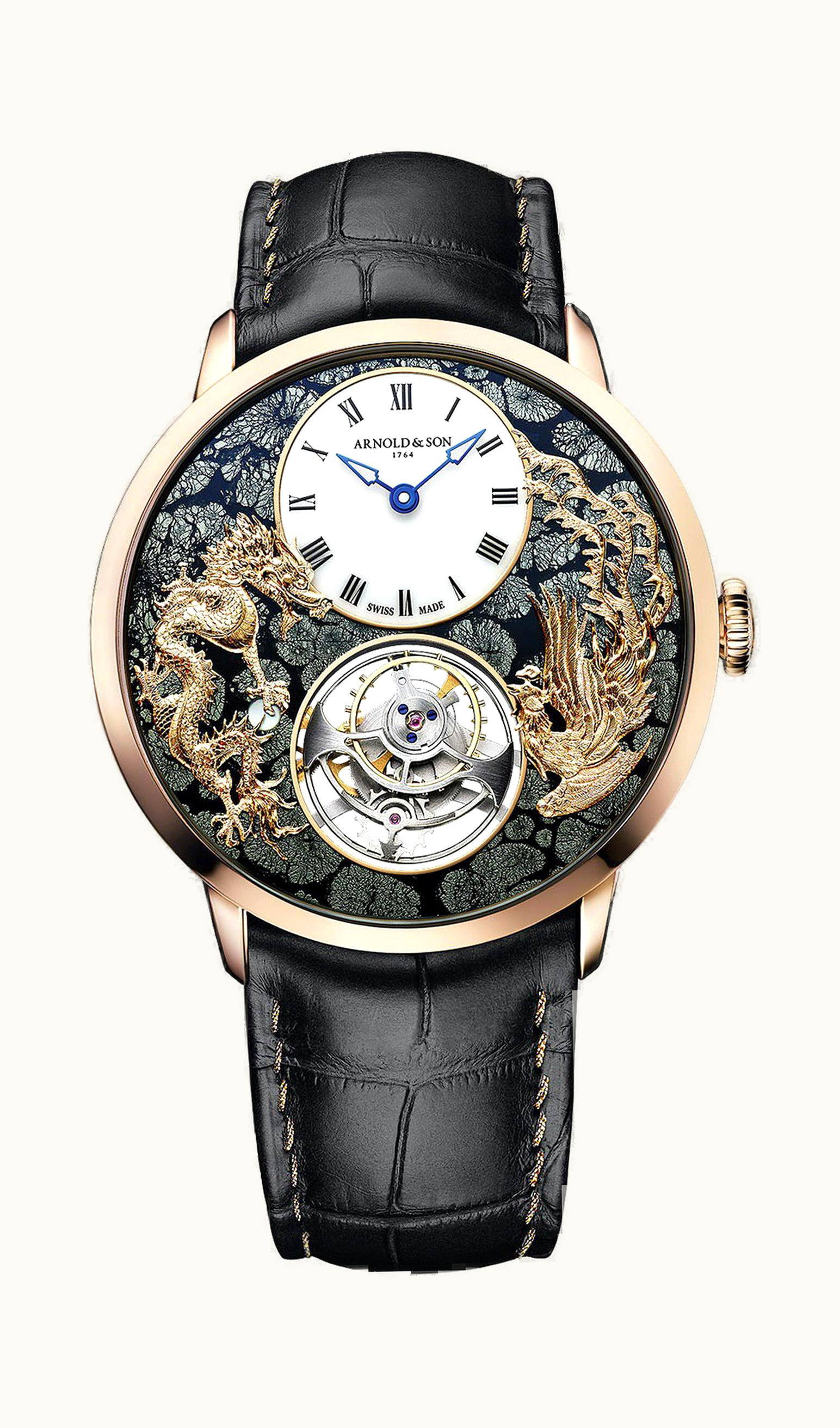 Arnold & Son Ultrathin Tourbillon Red Gold Dragon & Phoenix Marcassite