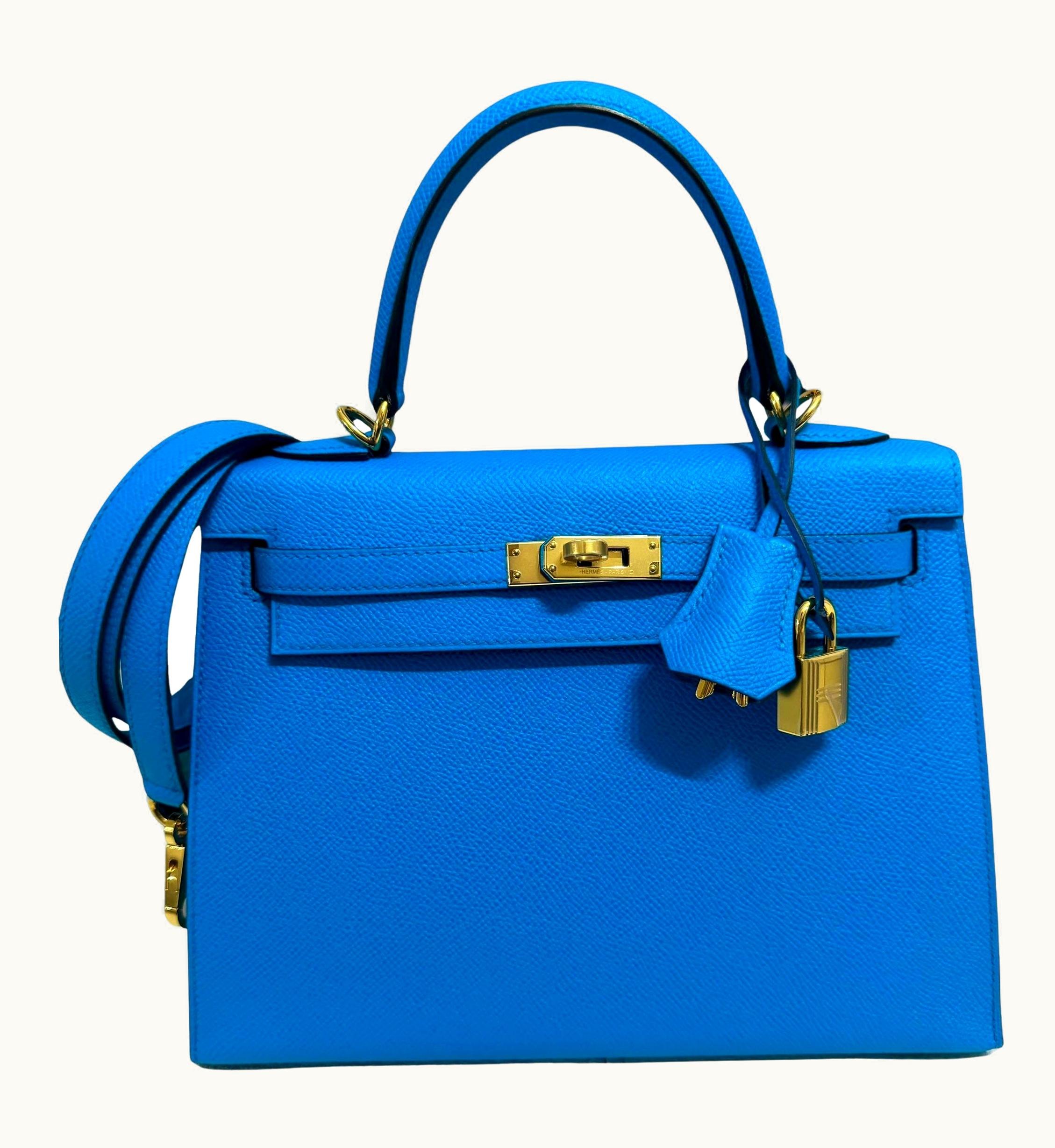 Hermès Hermès Kelly 20cm Mini - Bleu Frida - Clemence - Retourne - Gold (GHW)