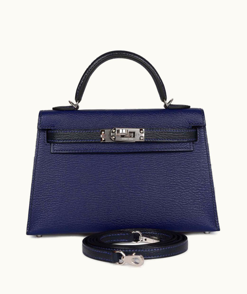 Hermès Hermès Kelly 20cm Mini - Bleu Indigo - Clemence - Sellier - Palladium (PHW)