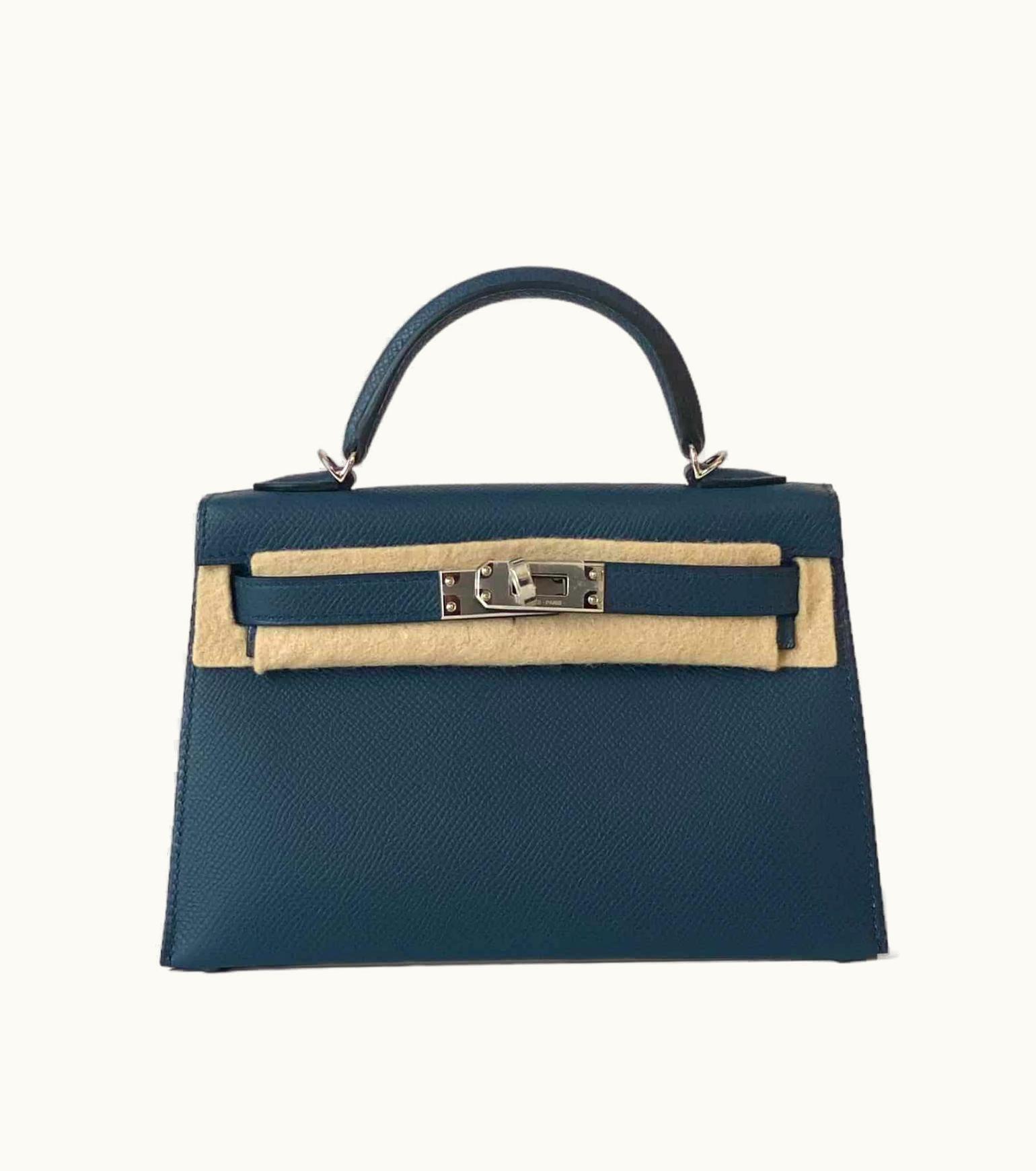 Hermès Hermès Kelly 20cm Mini - Bleu de Prusse - Epsom - Retourne - Palladium (PHW)