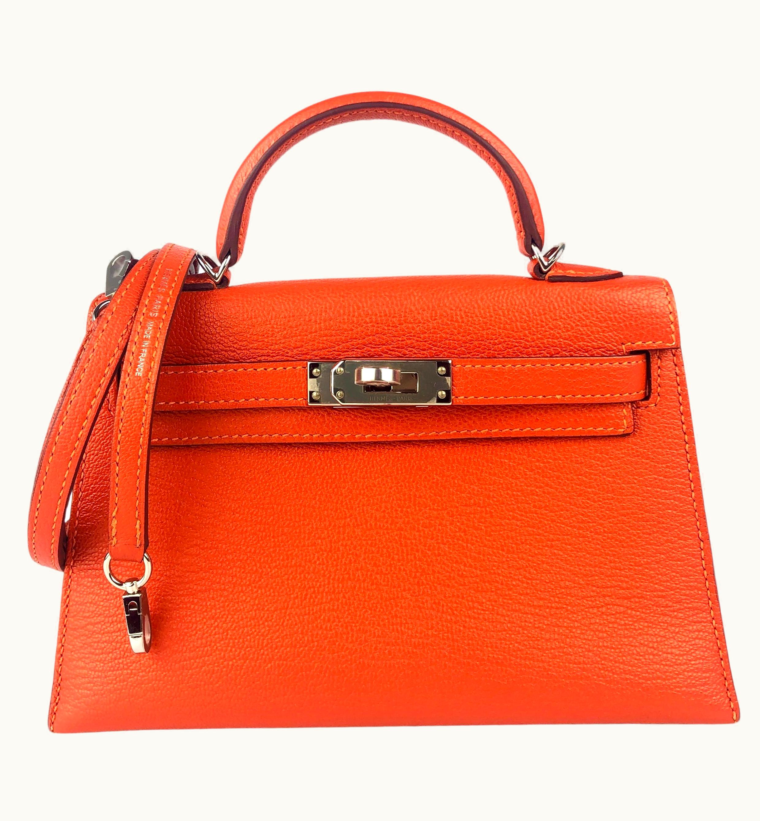 Hermès Hermès Kelly 20cm Mini - Feu - Clemence - Retourne - Palladium (PHW)