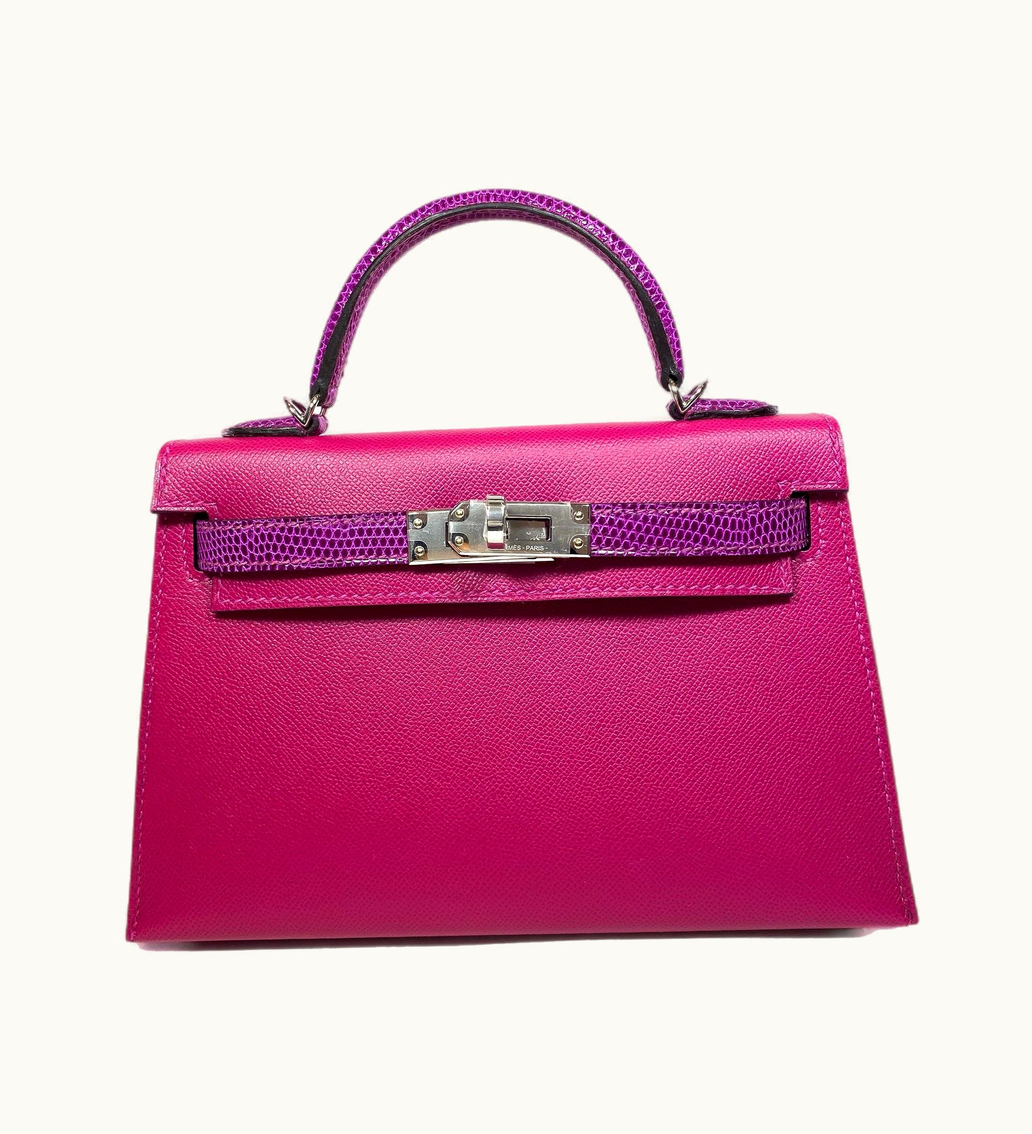 Hermès Hermès Kelly 20cm Mini - Rose Pourpre - Epsom - Retourne - Palladium (PHW)