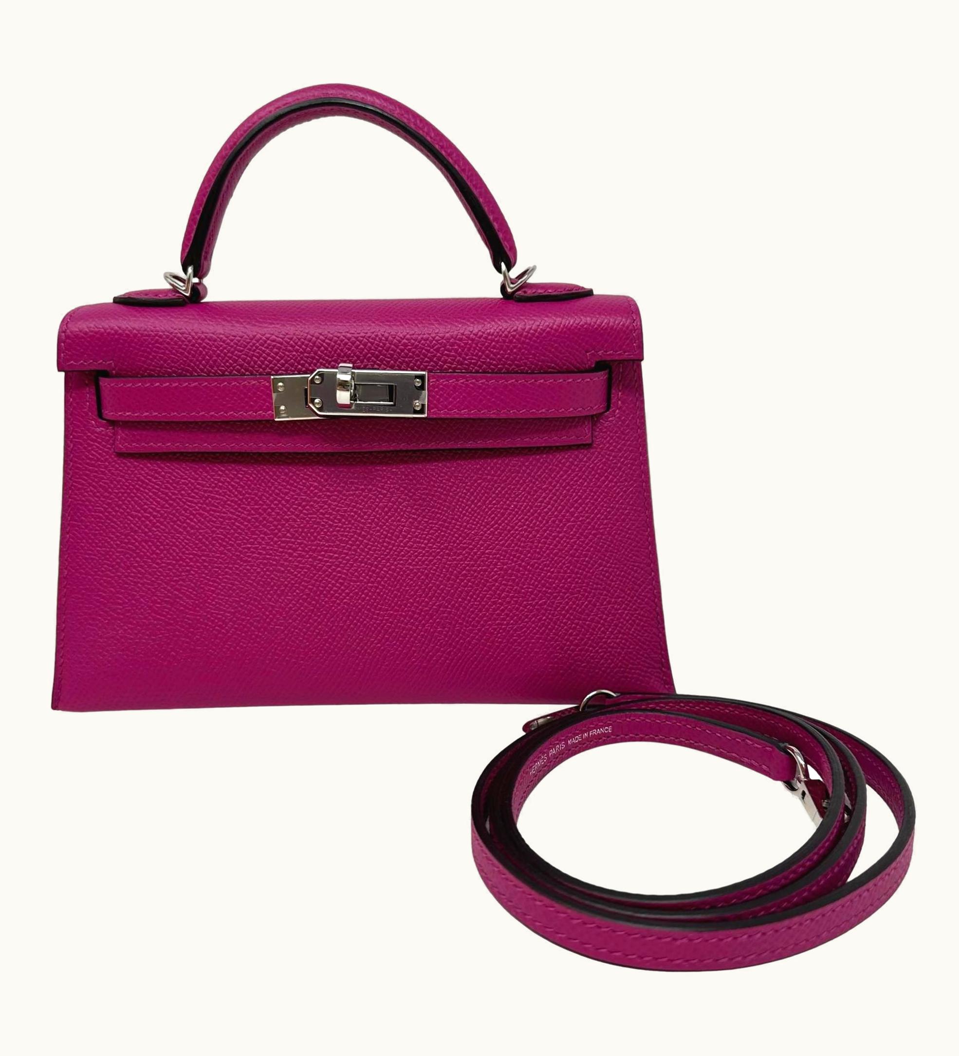 Hermès Hermès Kelly 20cm Mini - Rose Pourpre - Swift - Sellier - Palladium (PHW)