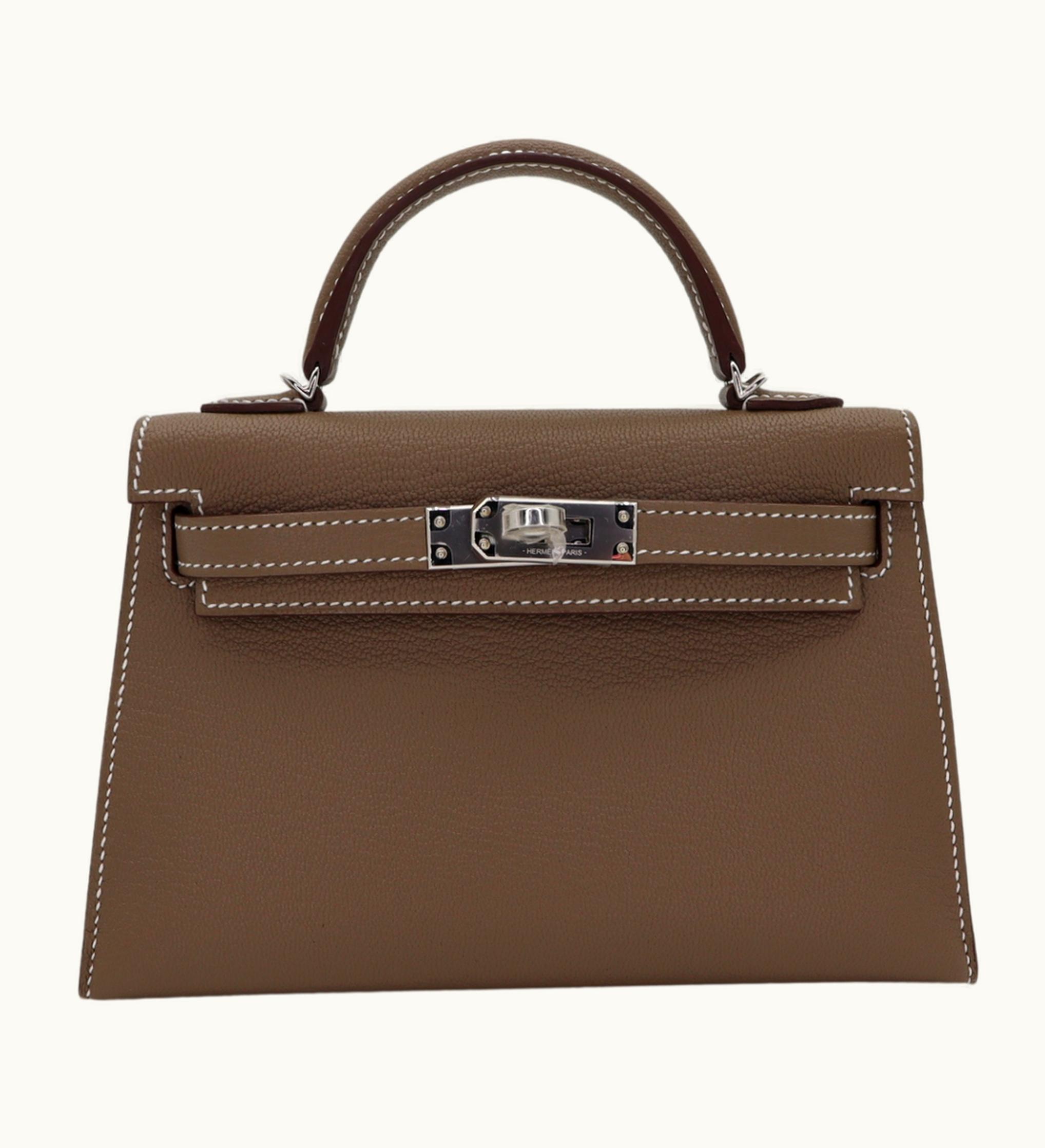 Hermès Hermès Kelly 20cm Mini - Etoupe - Swift - Sellier - Palladium (PHW)