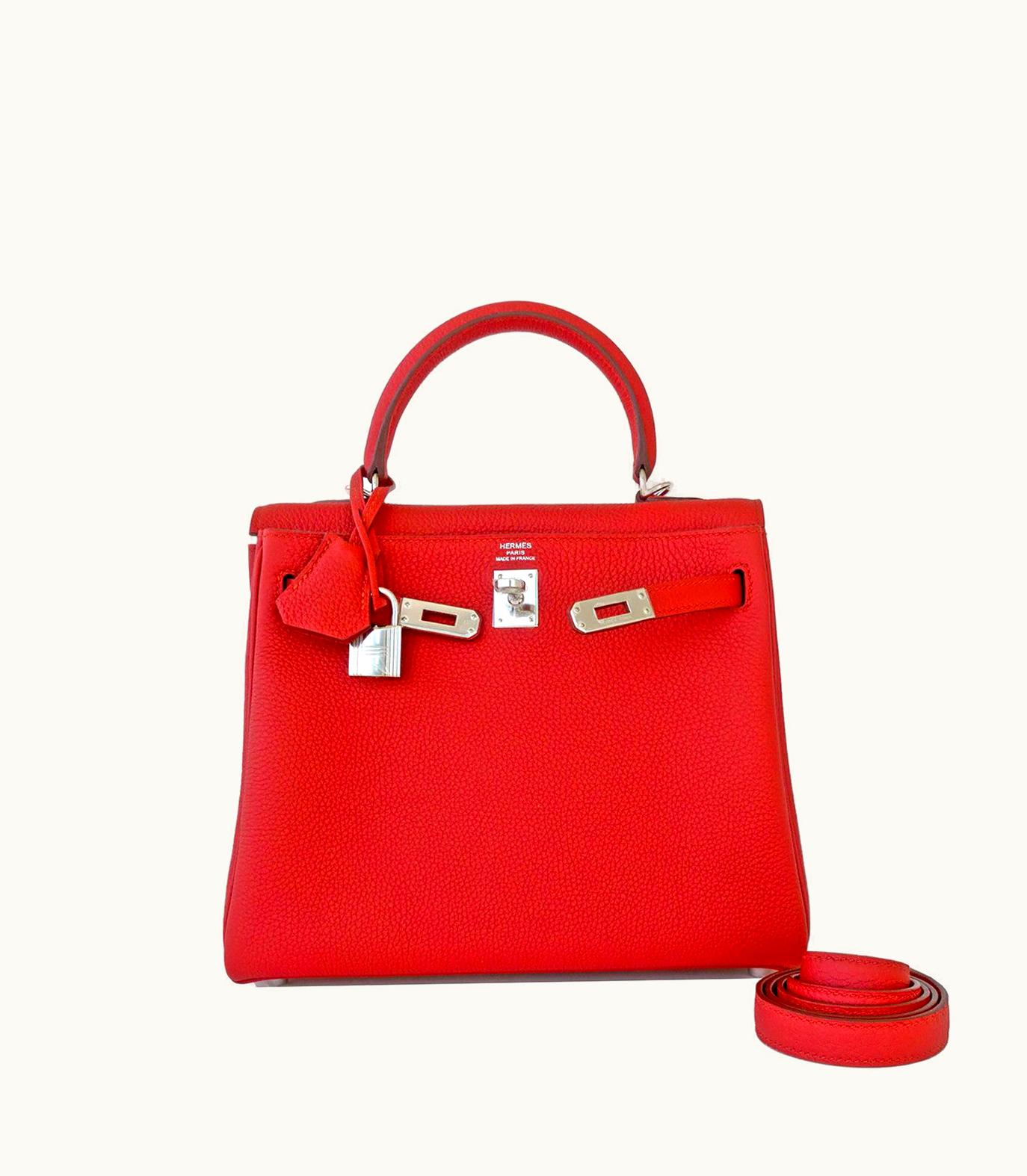 Hermès Hermès Kelly 25cm - Vermillion - Clemence - Sellier - Palladium (PHW)
