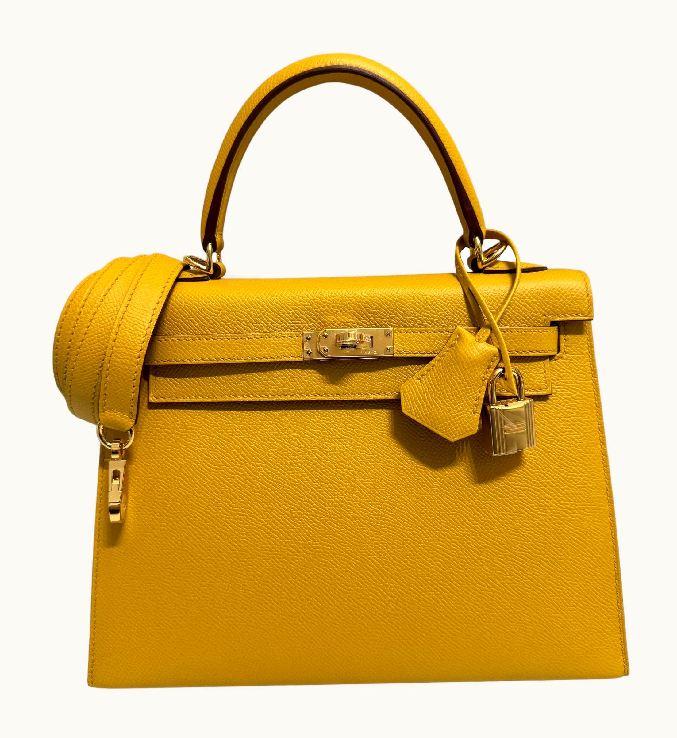 Hermès Hermès Kelly 25cm - Jaune Ambre - Clemence - Sellier - Gold (GHW)