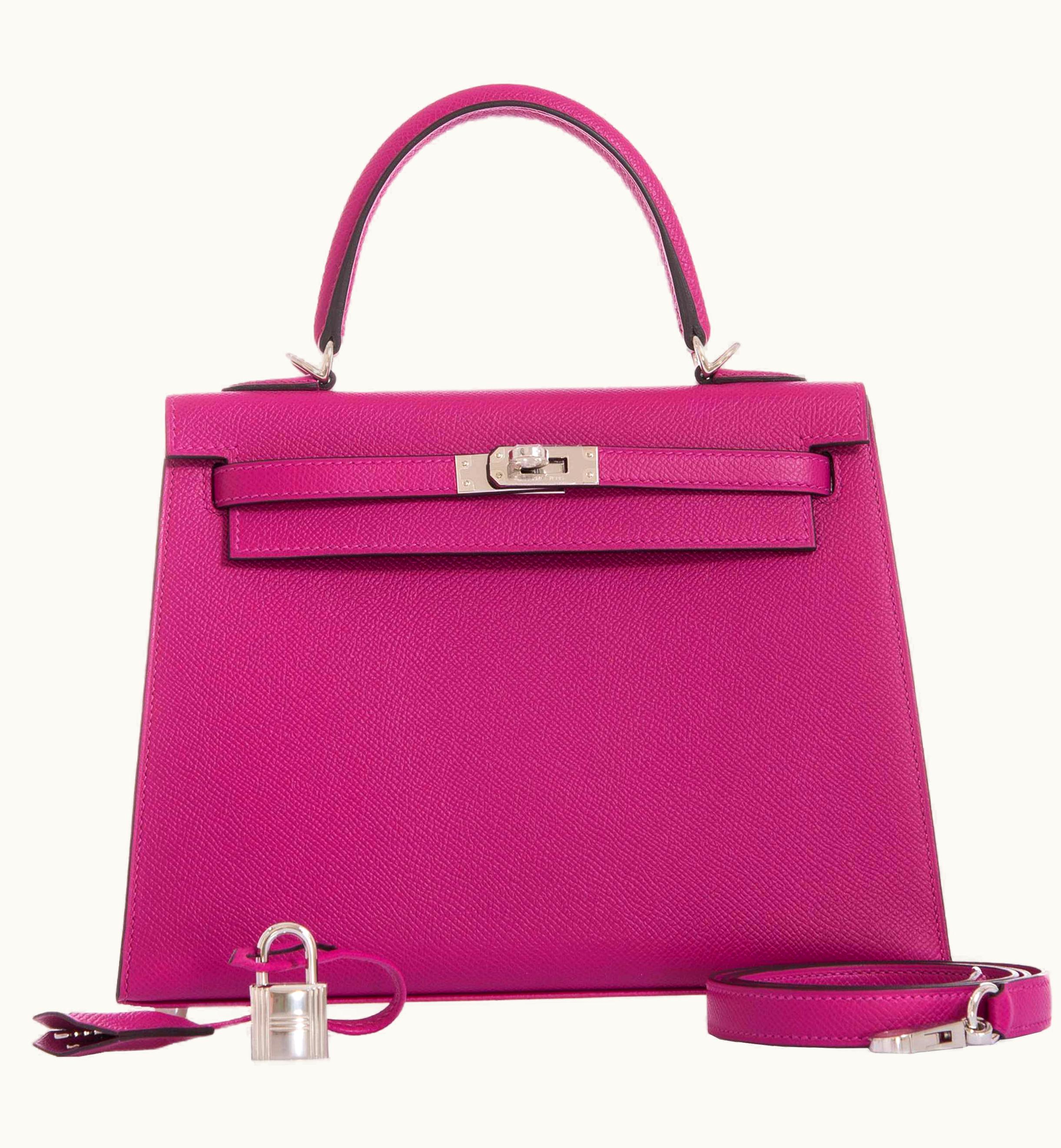 Hermès Hermès Kelly 25cm - Rose Pourpre - Clemence - Retourne - Palladium (PHW)