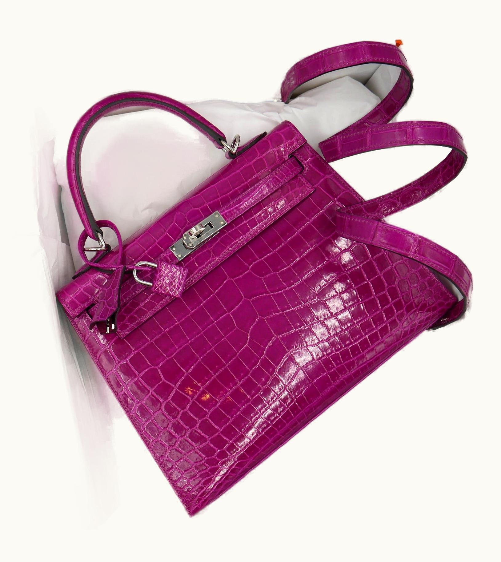 Hermès Hermès Kelly 25cm - Rose Pourpre - Swift - Sellier - Palladium (PHW)