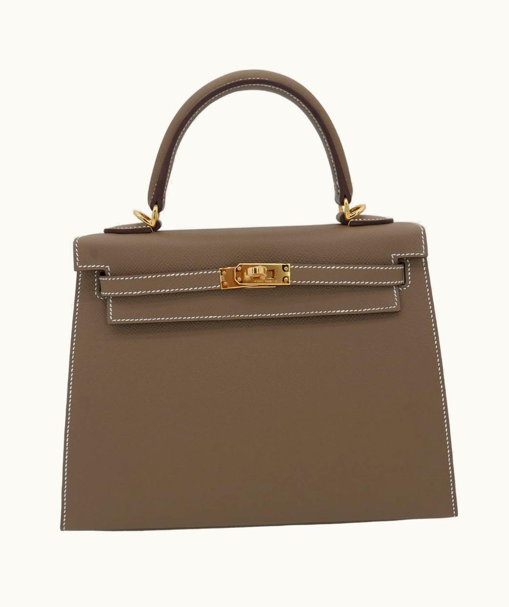 Hermès Hermès Kelly 25cm - Etoupe - Swift - Sellier - Gold (GHW)