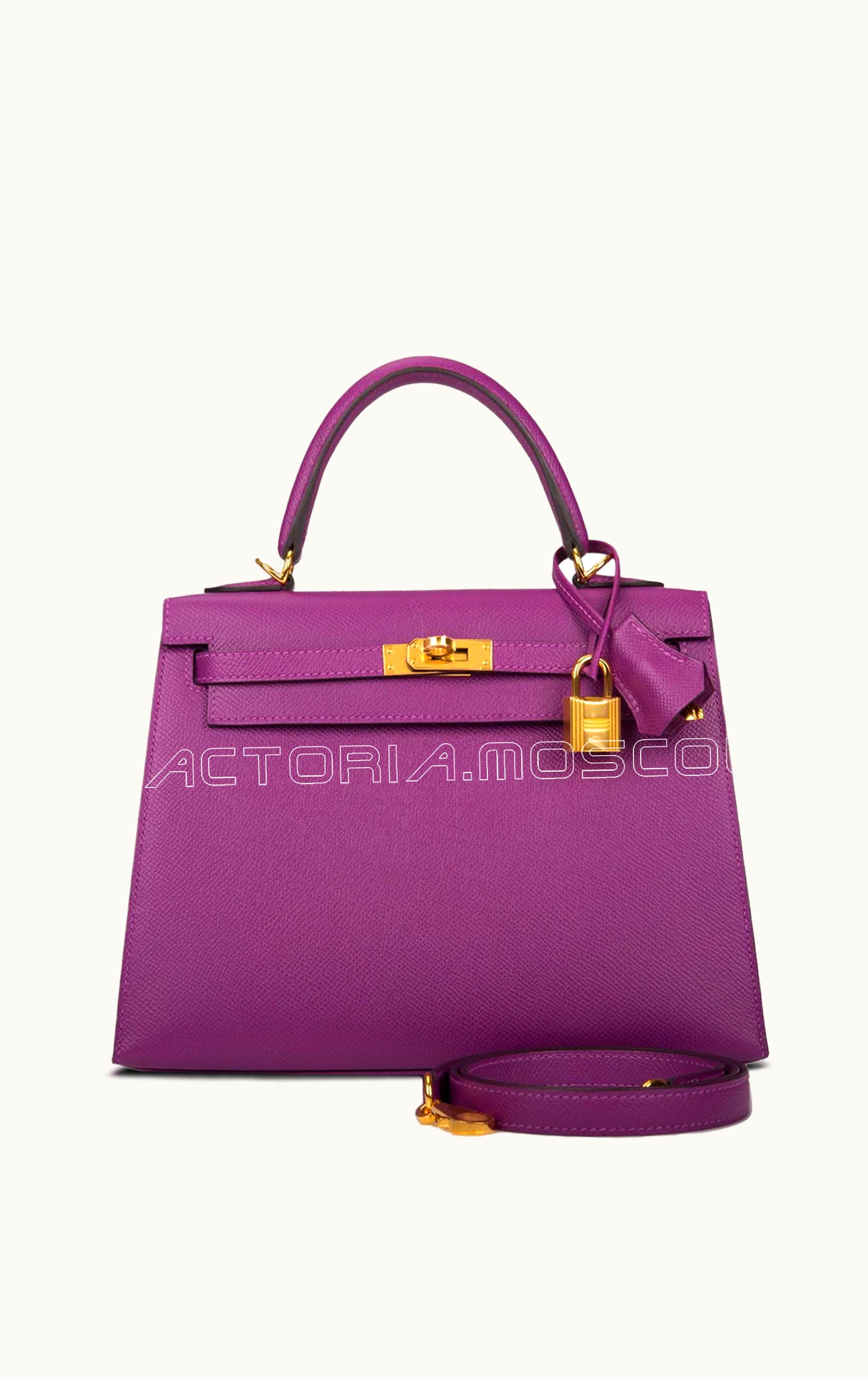 Hermès Hermès Kelly 25cm - Anemone - Clemence - Retourne - Gold (GHW)