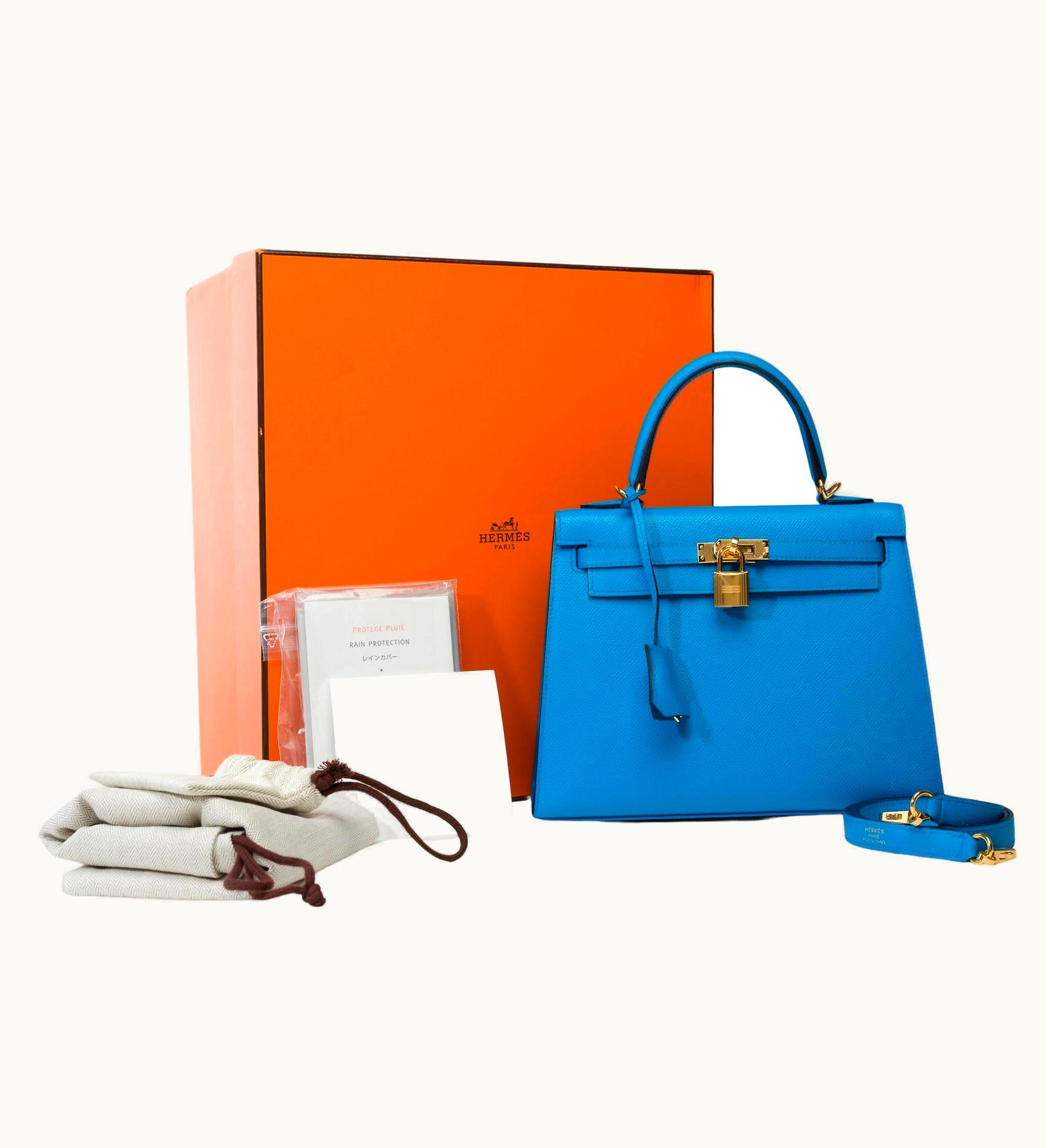 Hermès Hermès Kelly 28cm - Bleu Frida - Swift - Sellier - Gold (GHW)