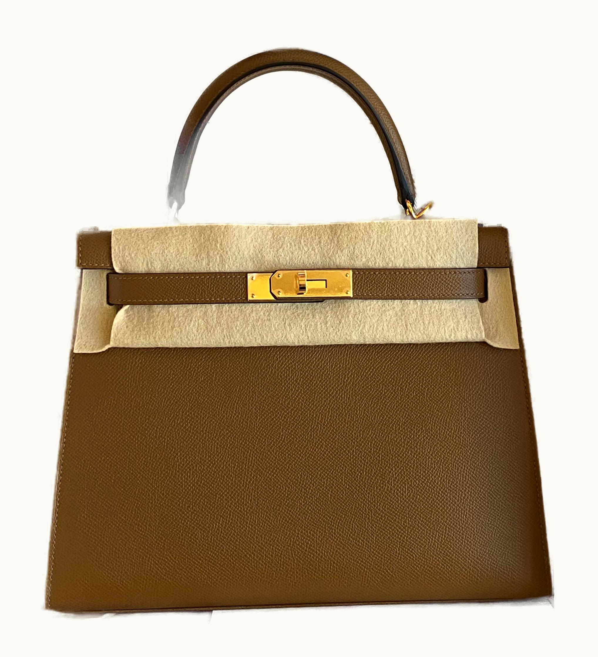 Hermès Hermès Kelly 28cm - Alezan - Clemence - Retourne - Gold (GHW)