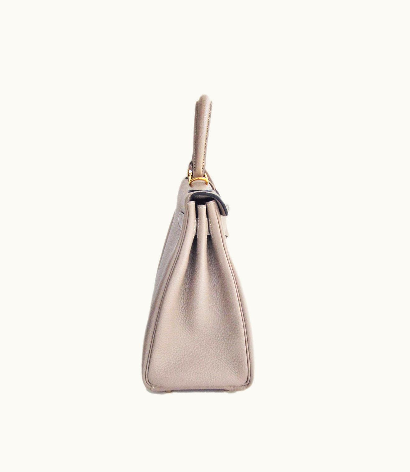 Hermès Hermès Kelly 28cm - Gris Tourterelle - Swift - Retourne - Gold (GHW)