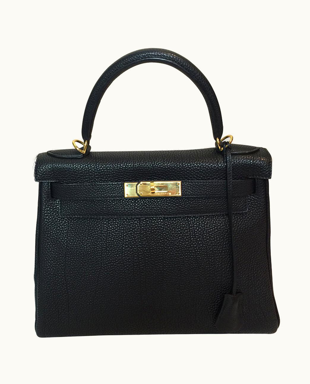 Hermès Hermès Kelly 28cm - Black - Clemence - Retourne - Gold (GHW)