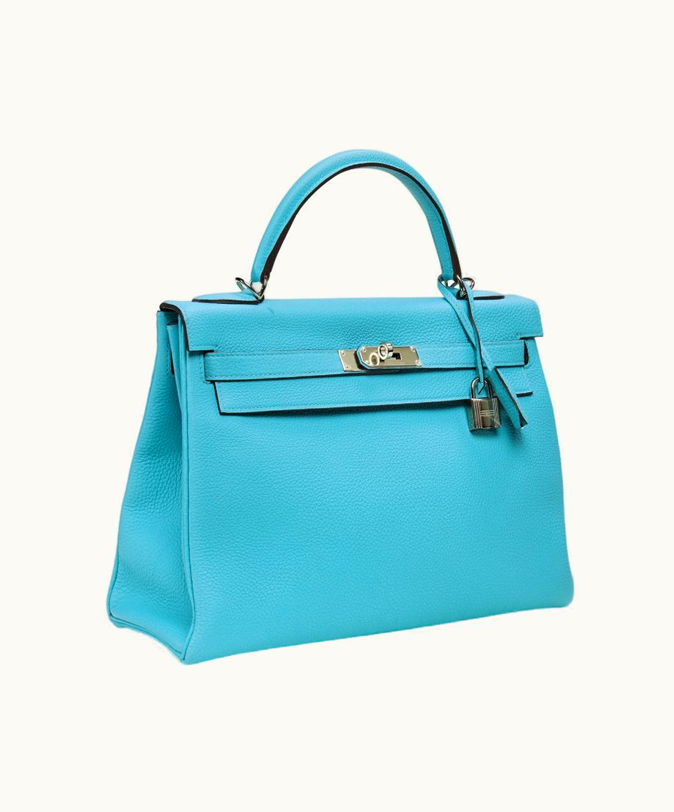 Hermès Hermès Kelly 32cm - Bleu Atoll - Epsom - Retourne - Palladium (PHW)