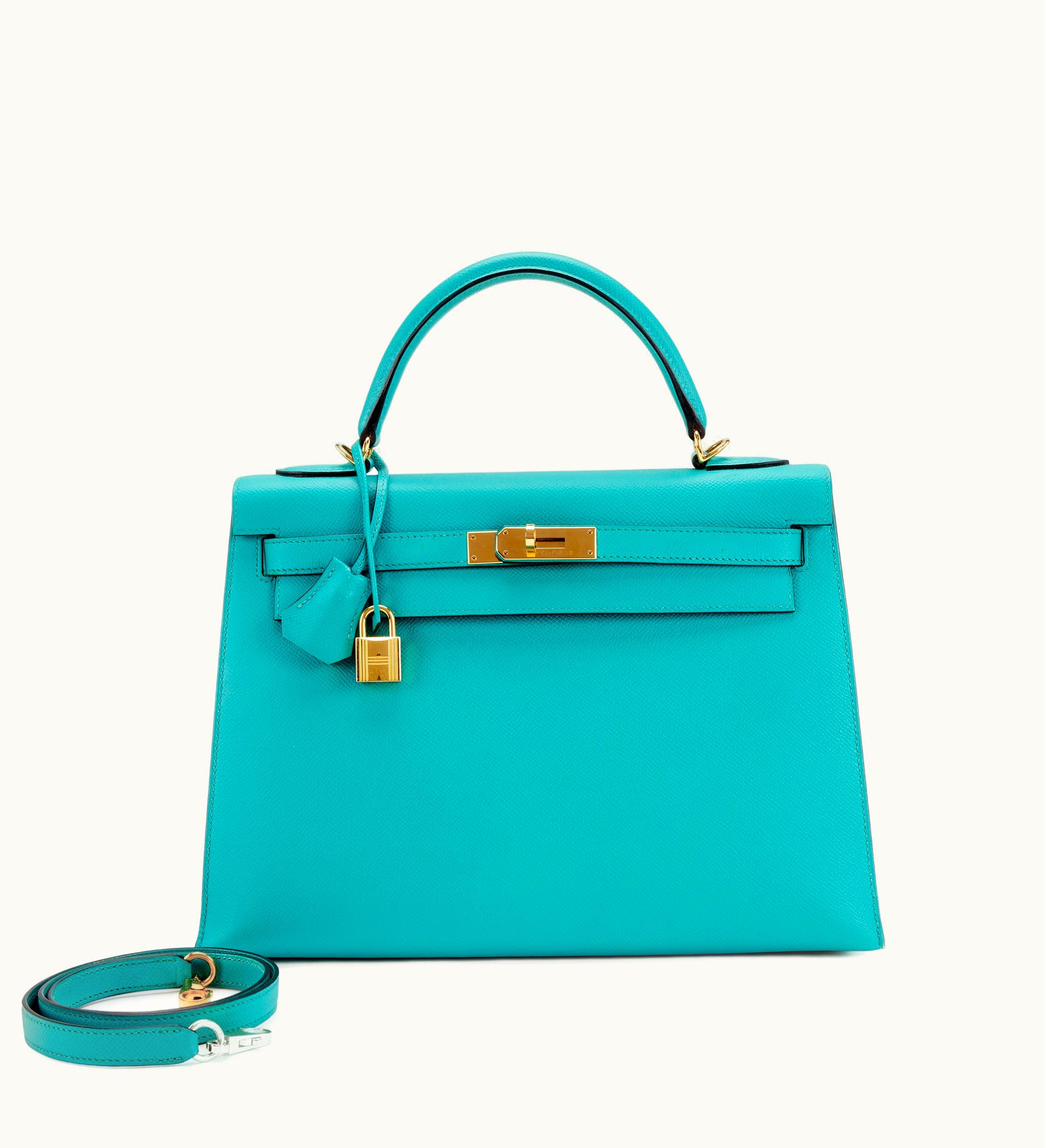 Hermès Hermès Kelly 32cm - Bleu Paon - Epsom - Sellier - Gold (GHW)