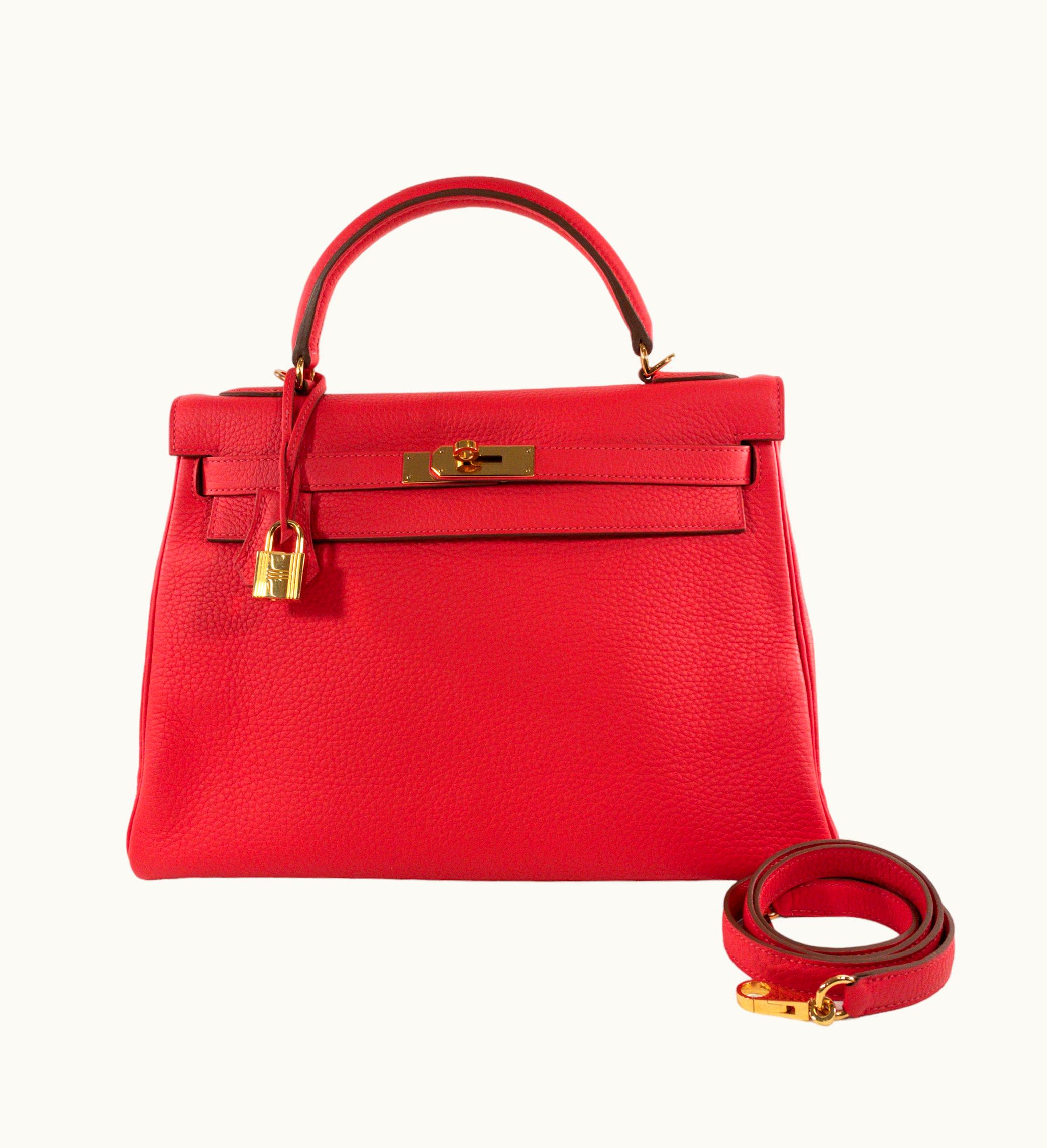 Hermès Hermès Kelly 32cm - Rouge Pivoine - Swift - Retourne - Gold (GHW)