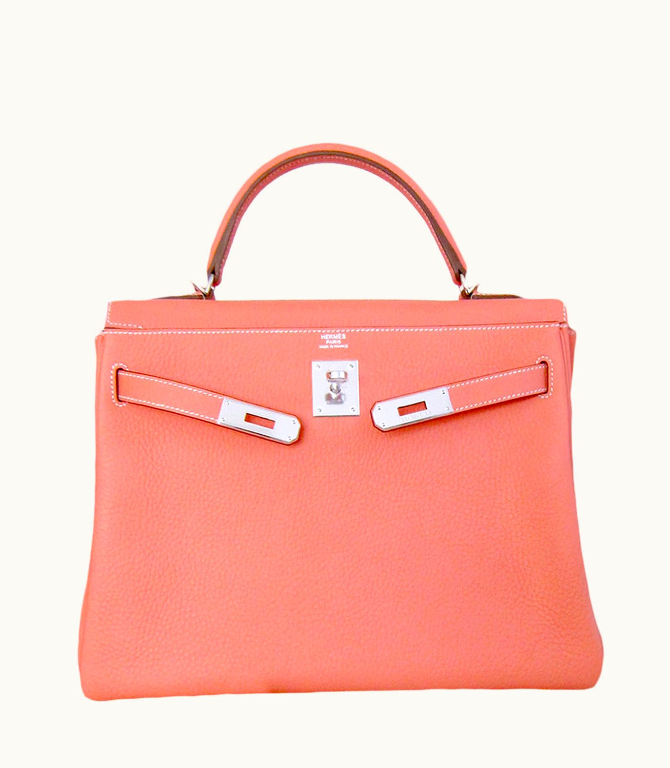 Hermès Hermès Kelly 32cm - Crevette - Clemence - Sellier - Palladium (PHW)