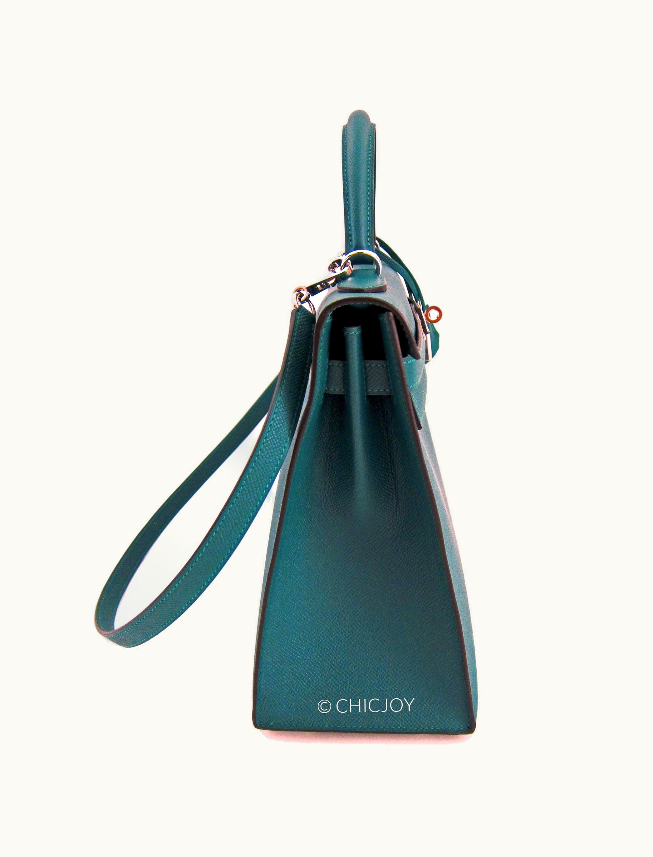 Hermès Hermès Kelly 32cm - Malachite - Clemence - Sellier - Palladium (PHW)