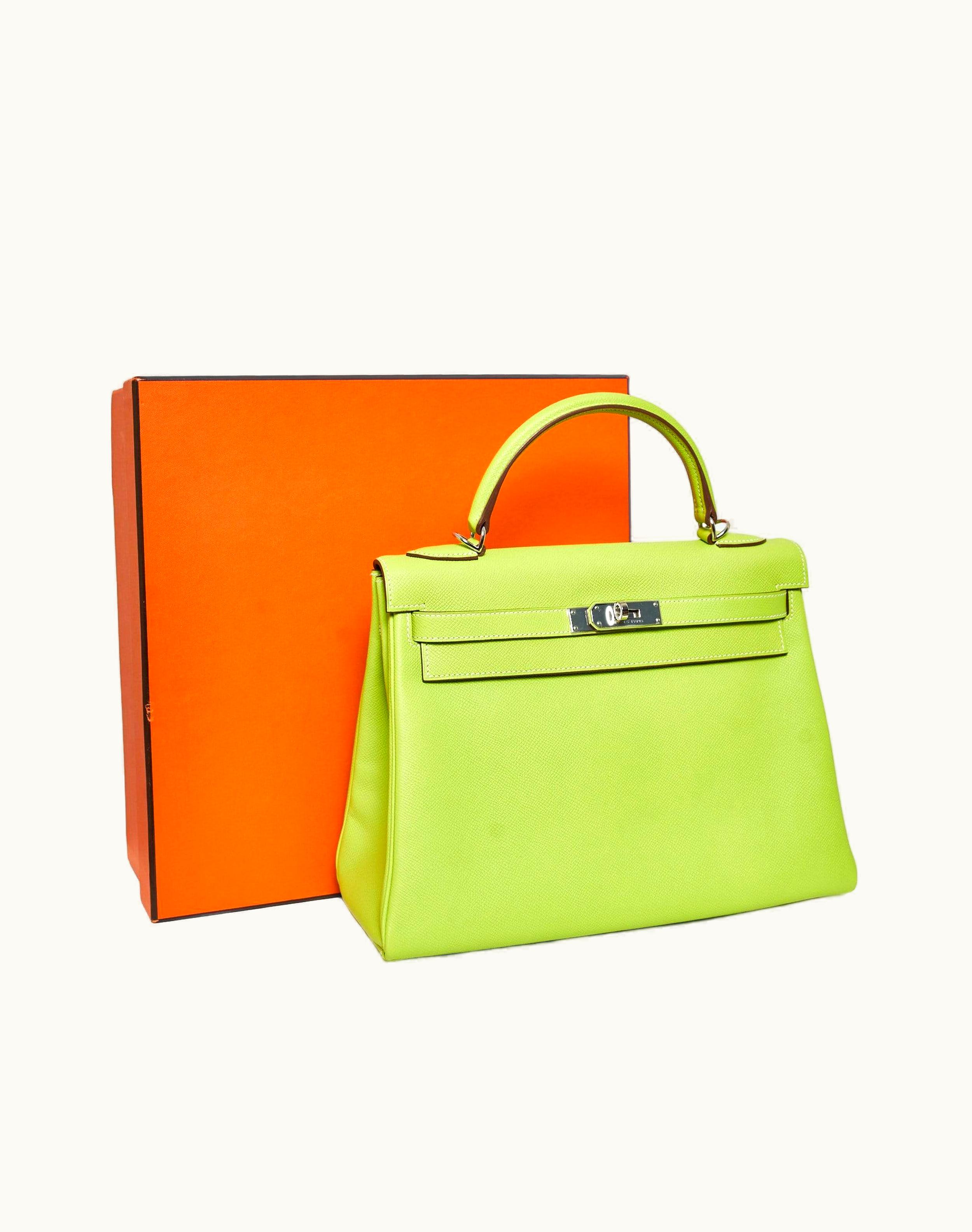 Hermès Hermès Kelly 32cm - Kiwi - Swift - Retourne - Palladium (PHW)