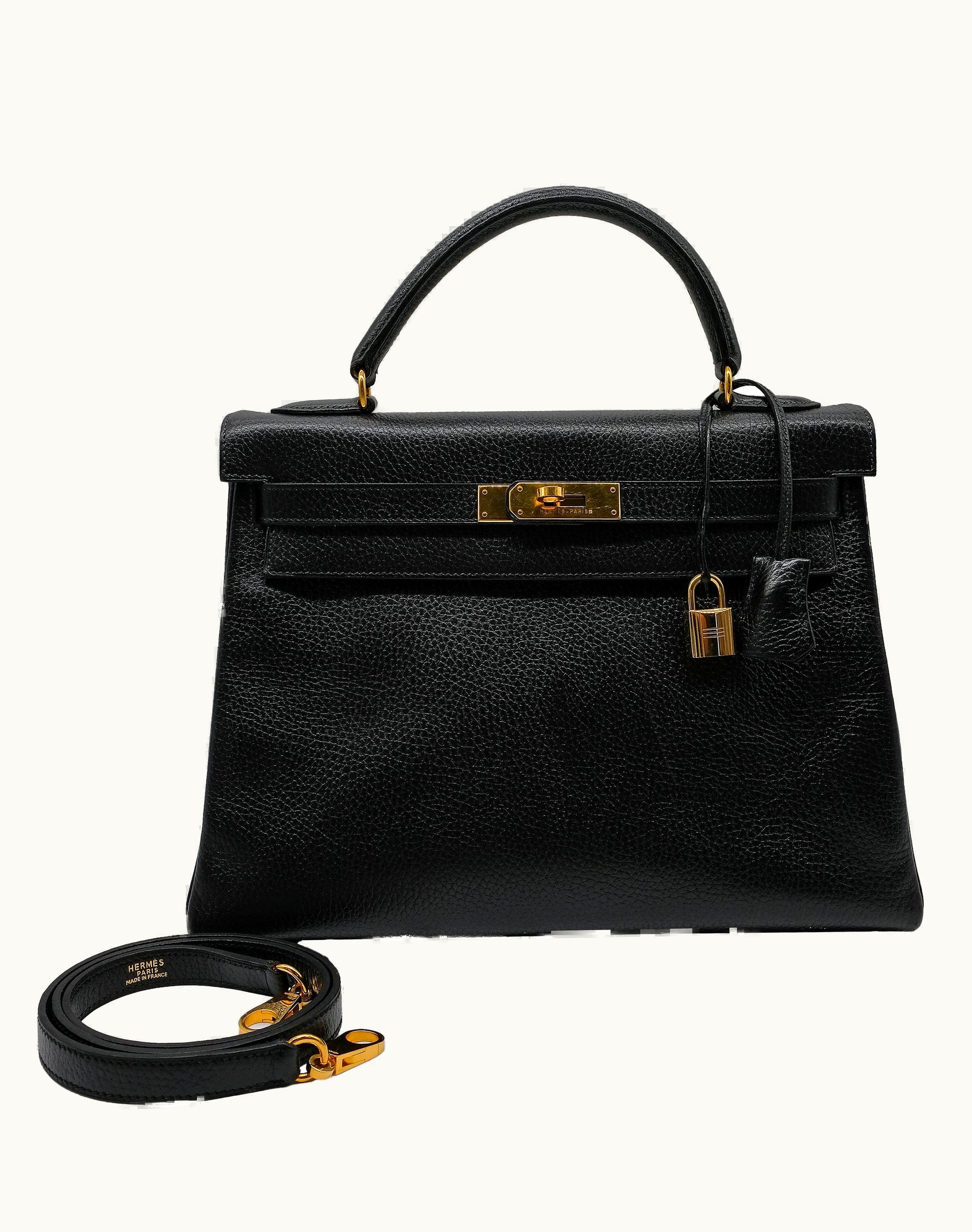 Hermès Hermès Kelly 32cm - Black - Clemence - Retourne - Gold (GHW)