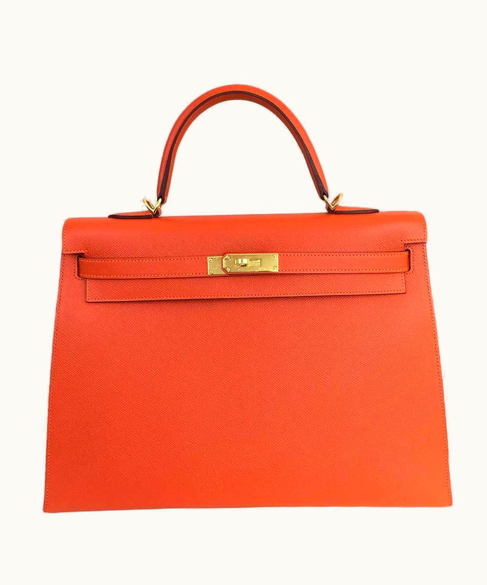 Hermès Hermès Kelly 35cm - Feu - Swift - Sellier - Gold (GHW)