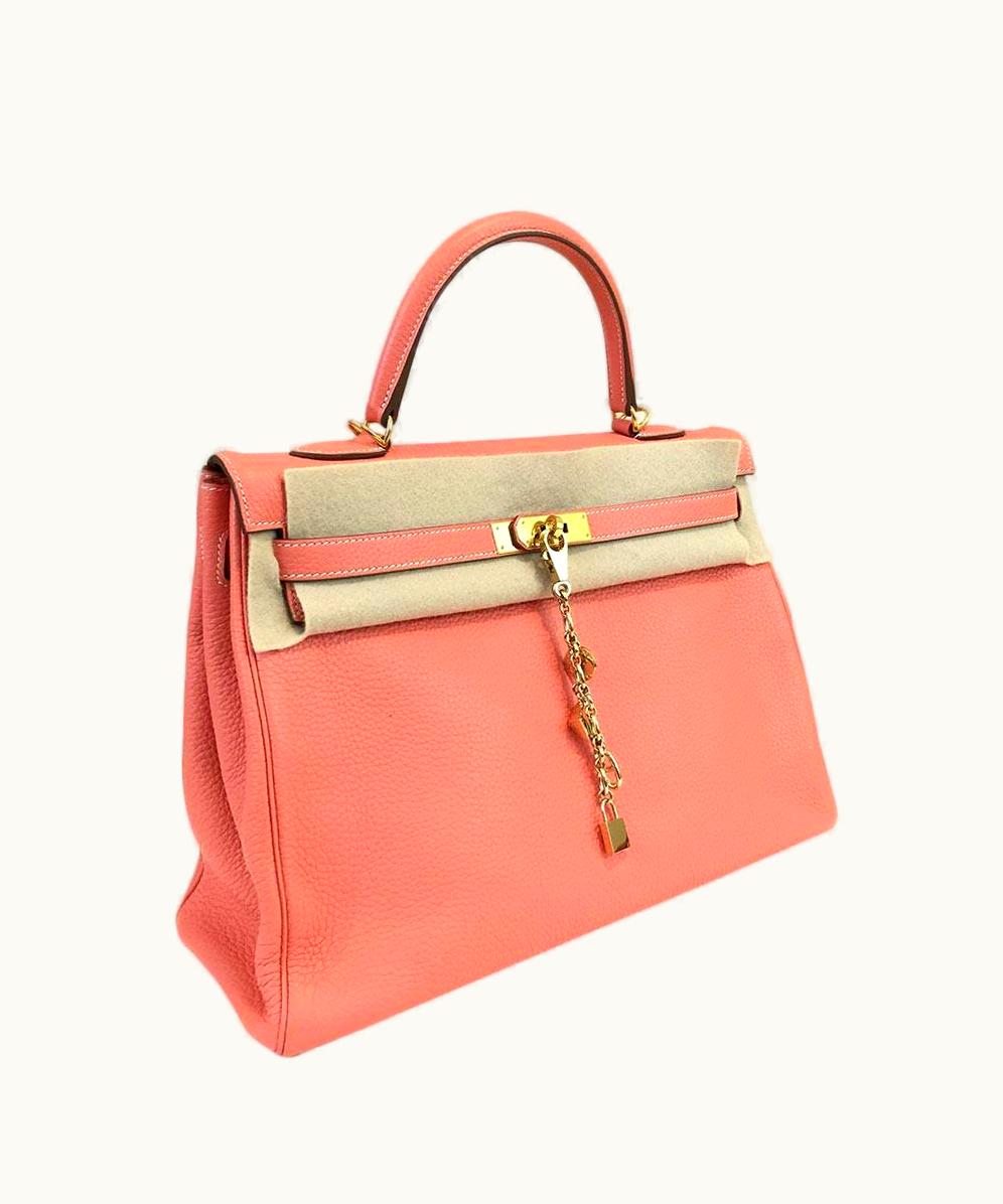 Hermès Hermès Kelly 35cm - Crevette - Swift - Sellier - Gold (GHW)