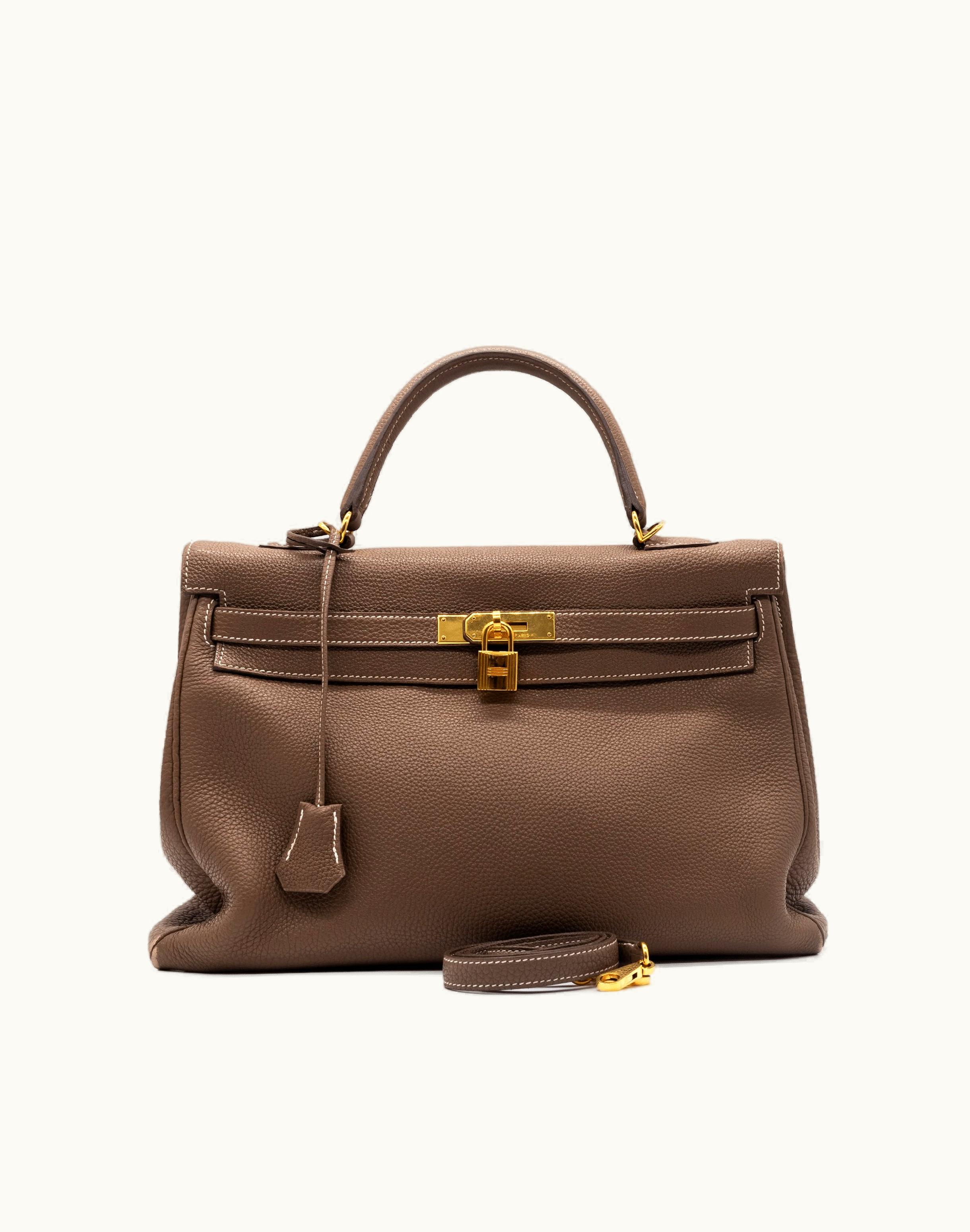 Hermès Hermès Kelly 35cm - Etoupe - Clemence - Retourne - Gold (GHW)