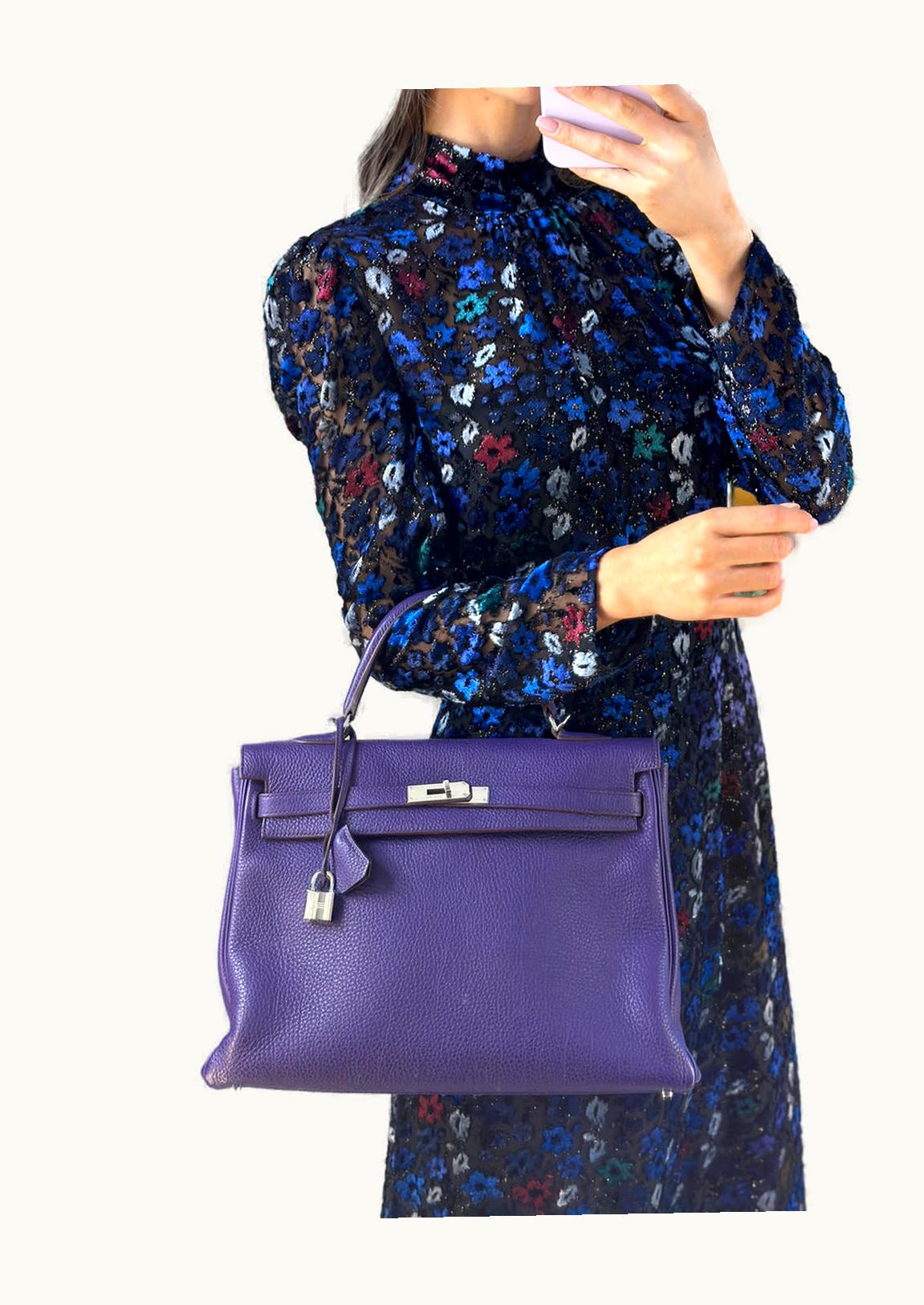 Hermès Hermès Kelly 35cm - Violet - Epsom - Retourne - Palladium (PHW)