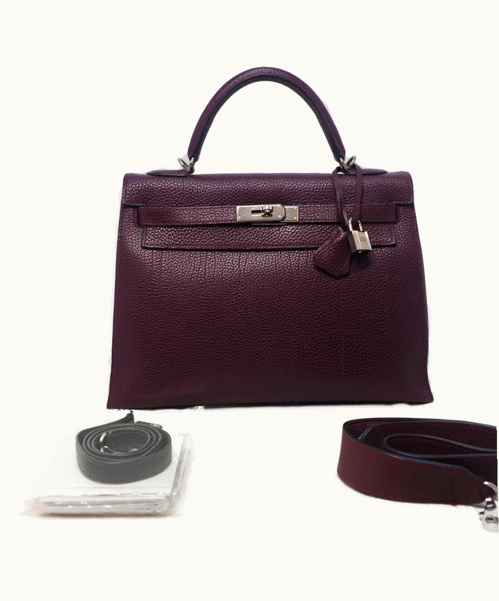 Hermès Hermès Kelly 35cm - Prune - Clemence - Sellier - Palladium (PHW)