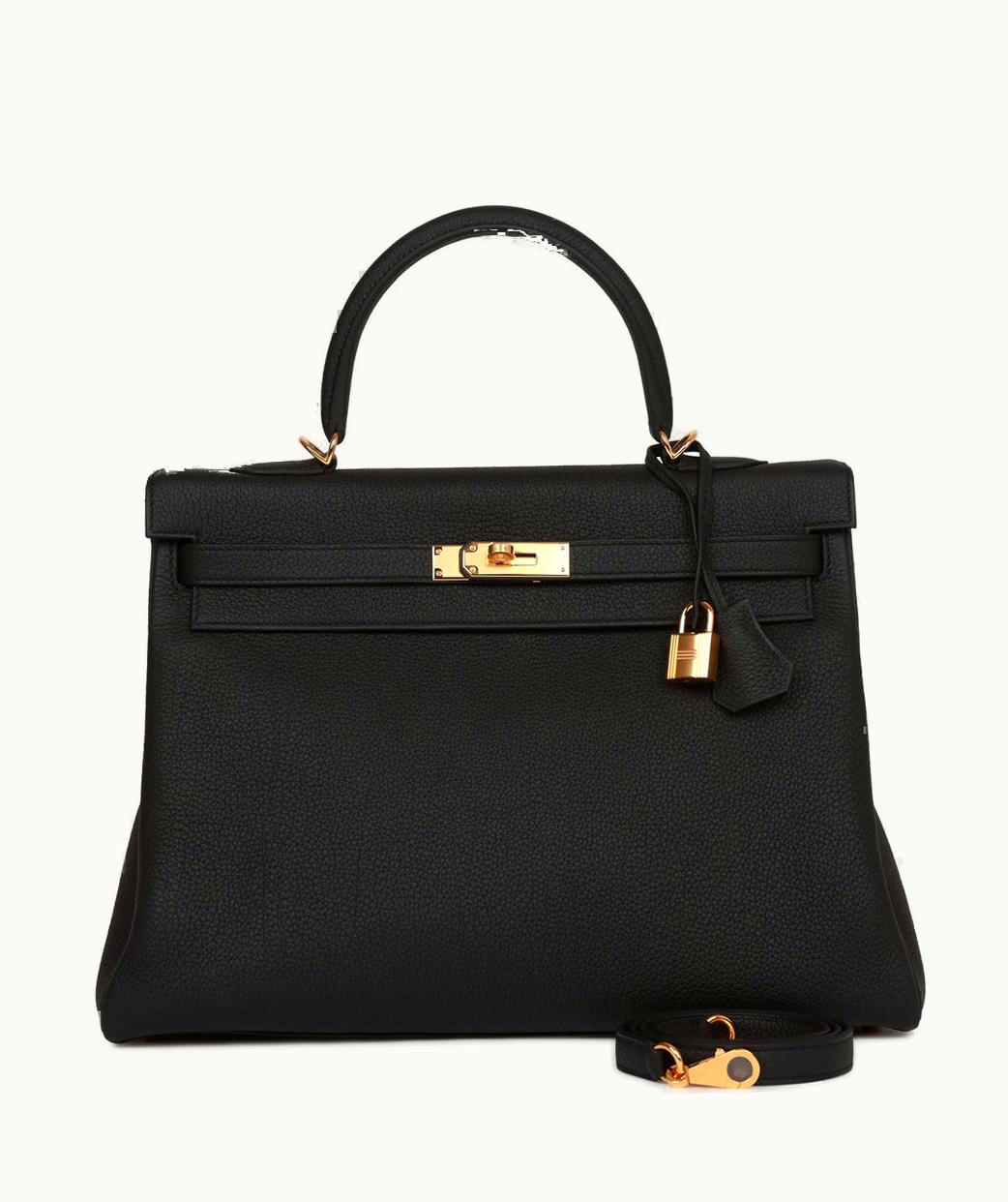 Hermès Hermès Kelly 35cm - Black - Clemence - Retourne - Gold (GHW)