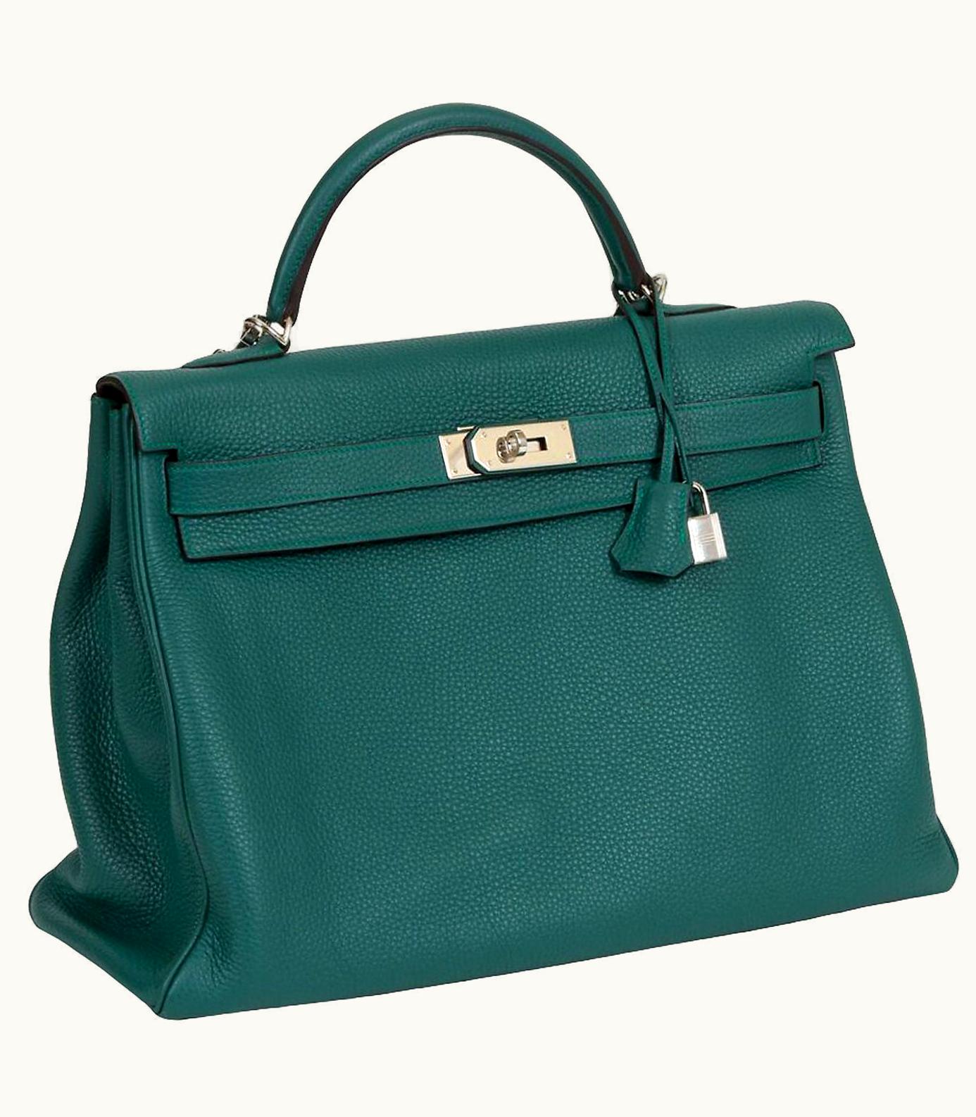 Hermès Kelly 40cm - Malachite - Togo - Retourne - Palladium (PHW)
