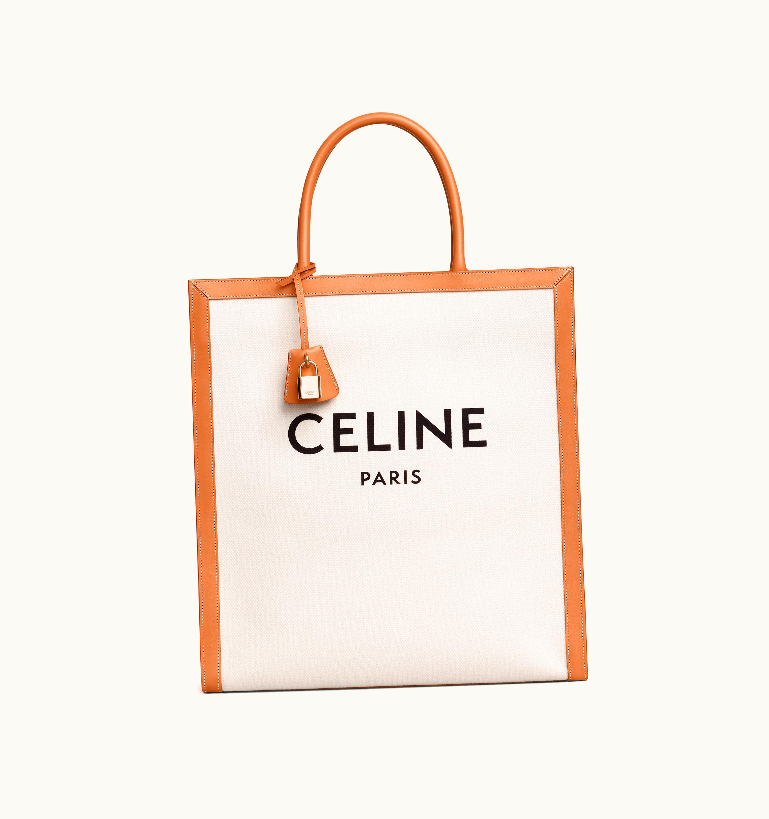 Celine Celine Vertical Cabas Celine In Canvas With Celine Print And Calfskin Natural / Tan