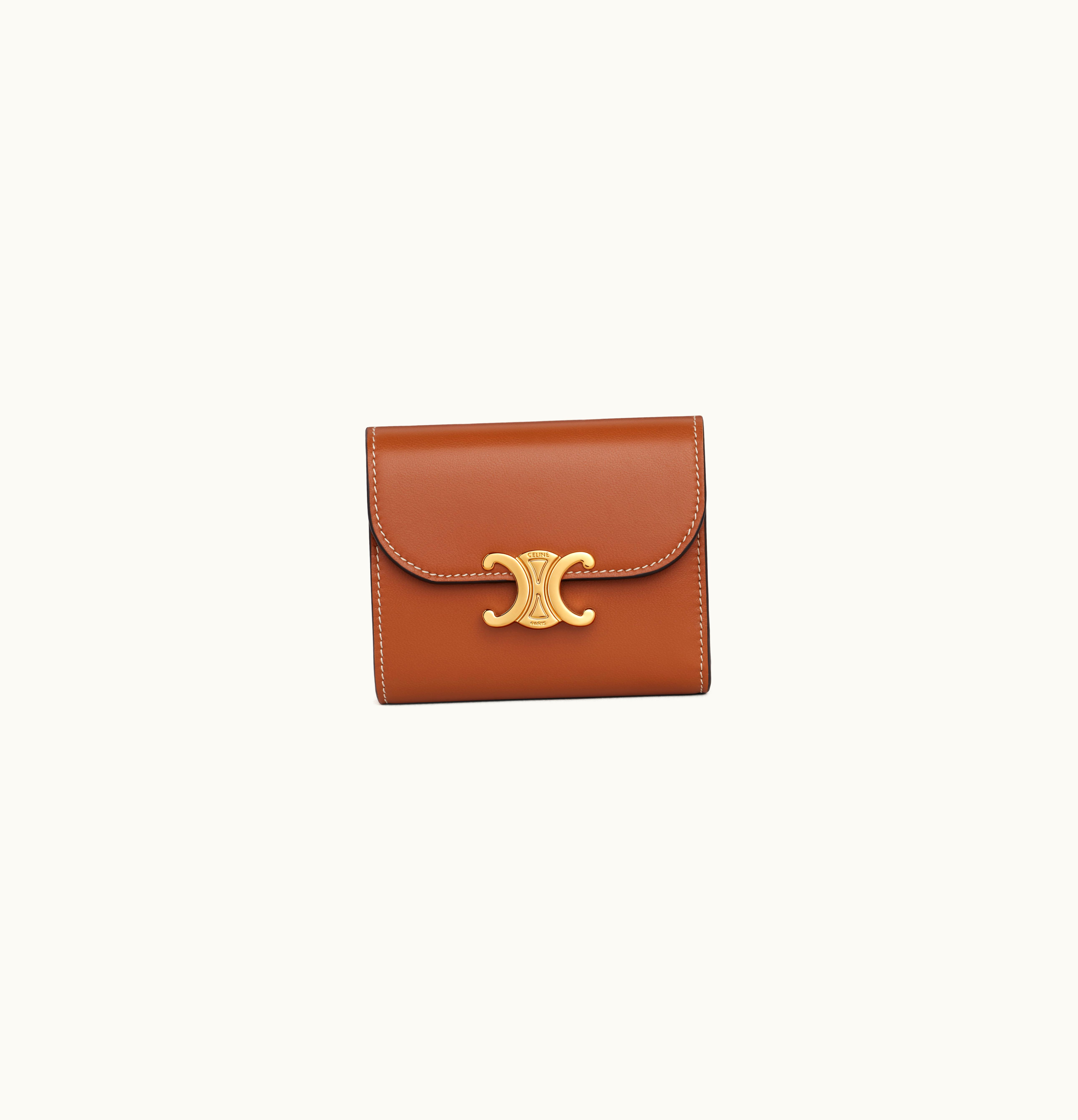 Celine Celine Small Wallet Triomphe In Shiny Smooth Lambskin Tan