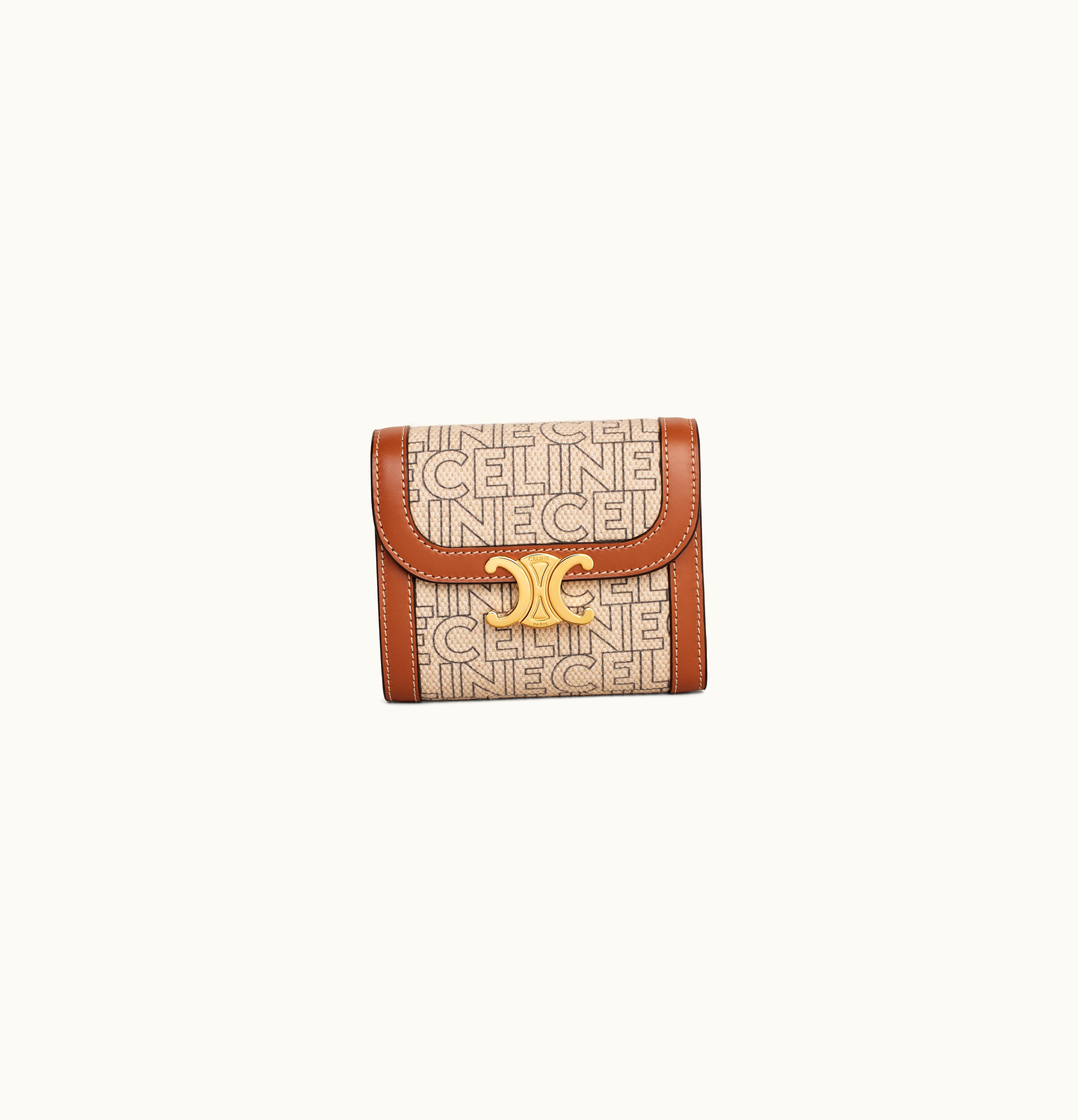 Celine Celine Small Wallet Triomphe In Textile Celine All Over Print Natural / Tan