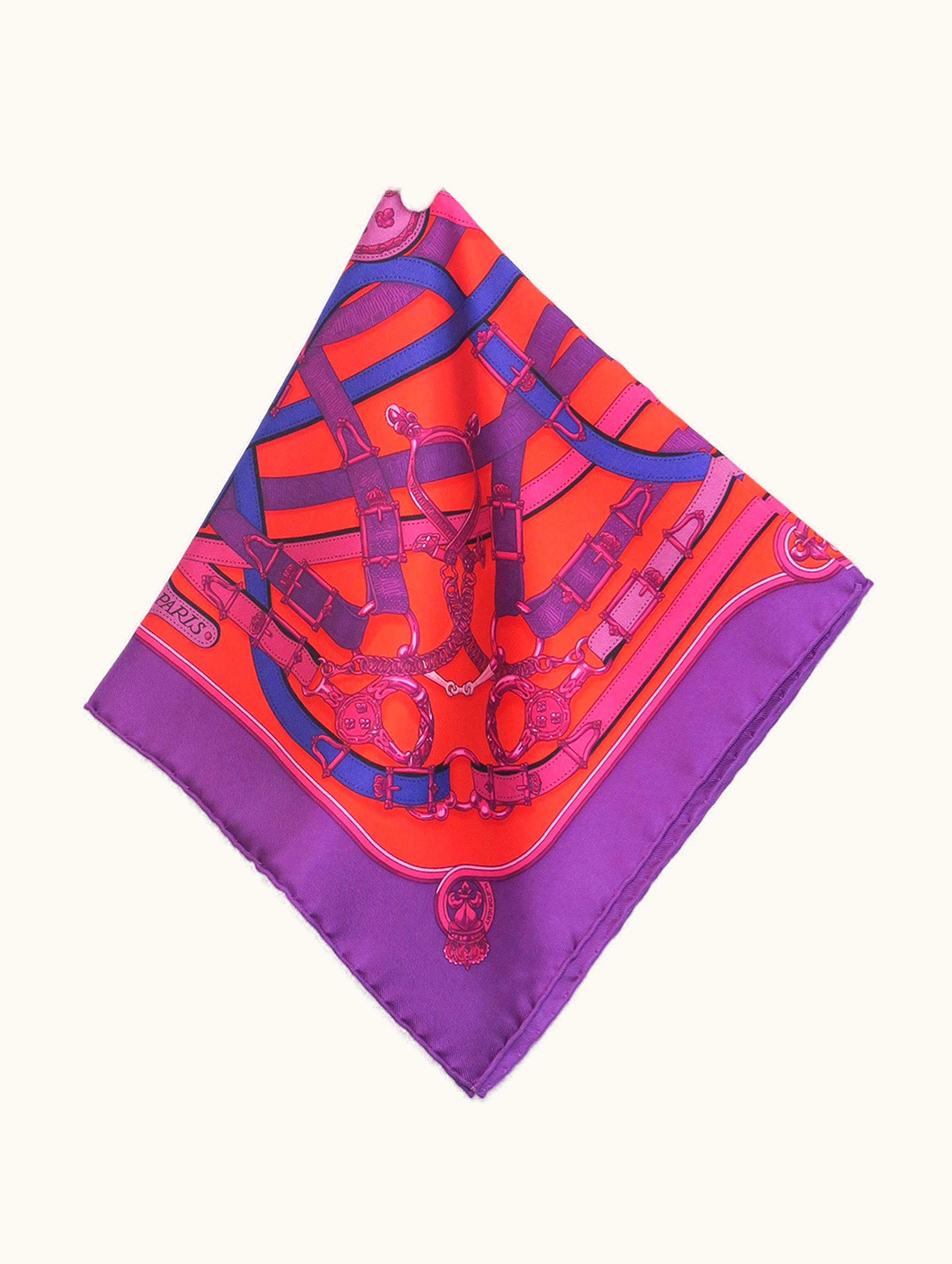 Hermès Hermès Pocket Square Cavalcadour - 45cm - Purple Silk
